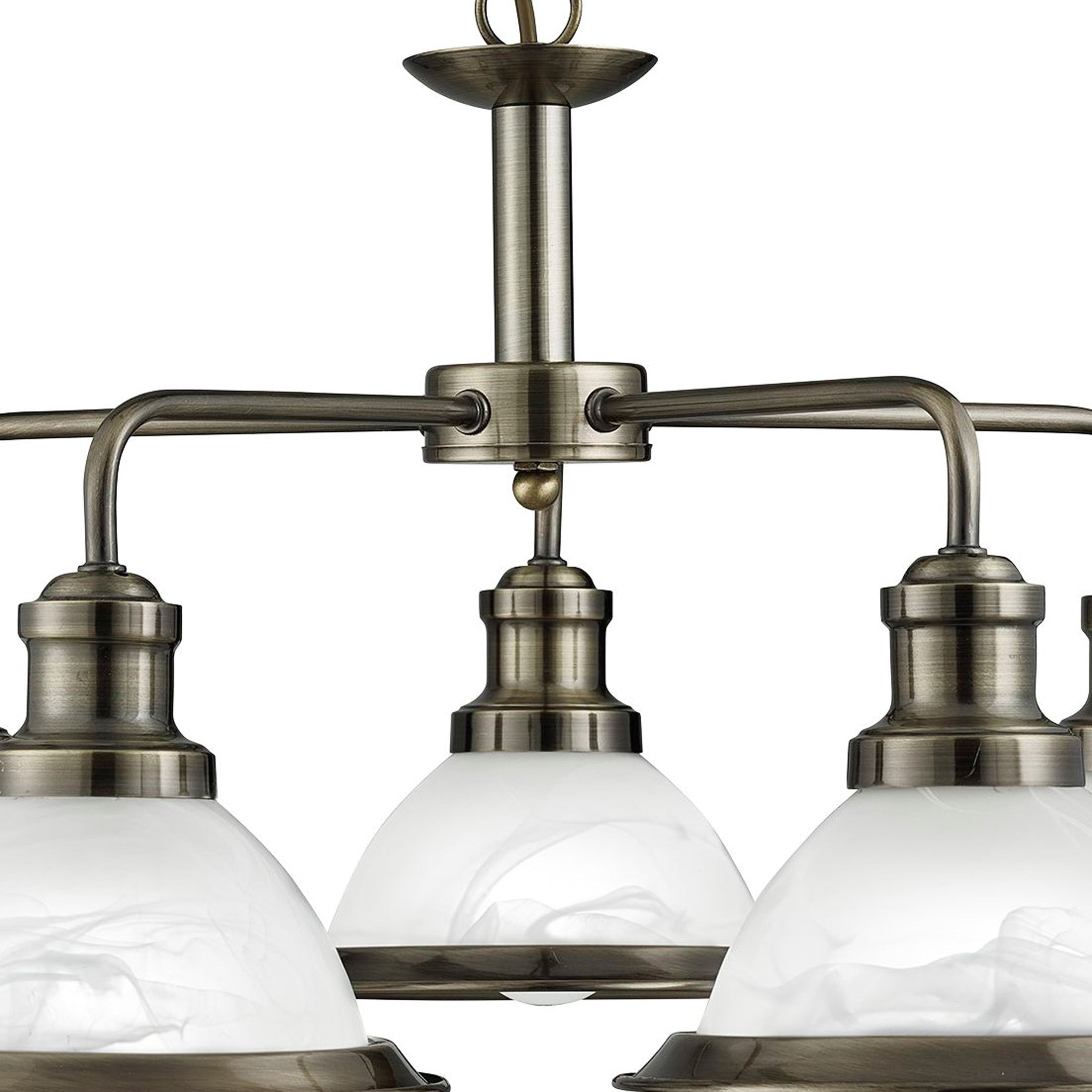 Searchlight Beech 5 Light Ceiling Fitting - Antique Brass & Marble Glass Shades