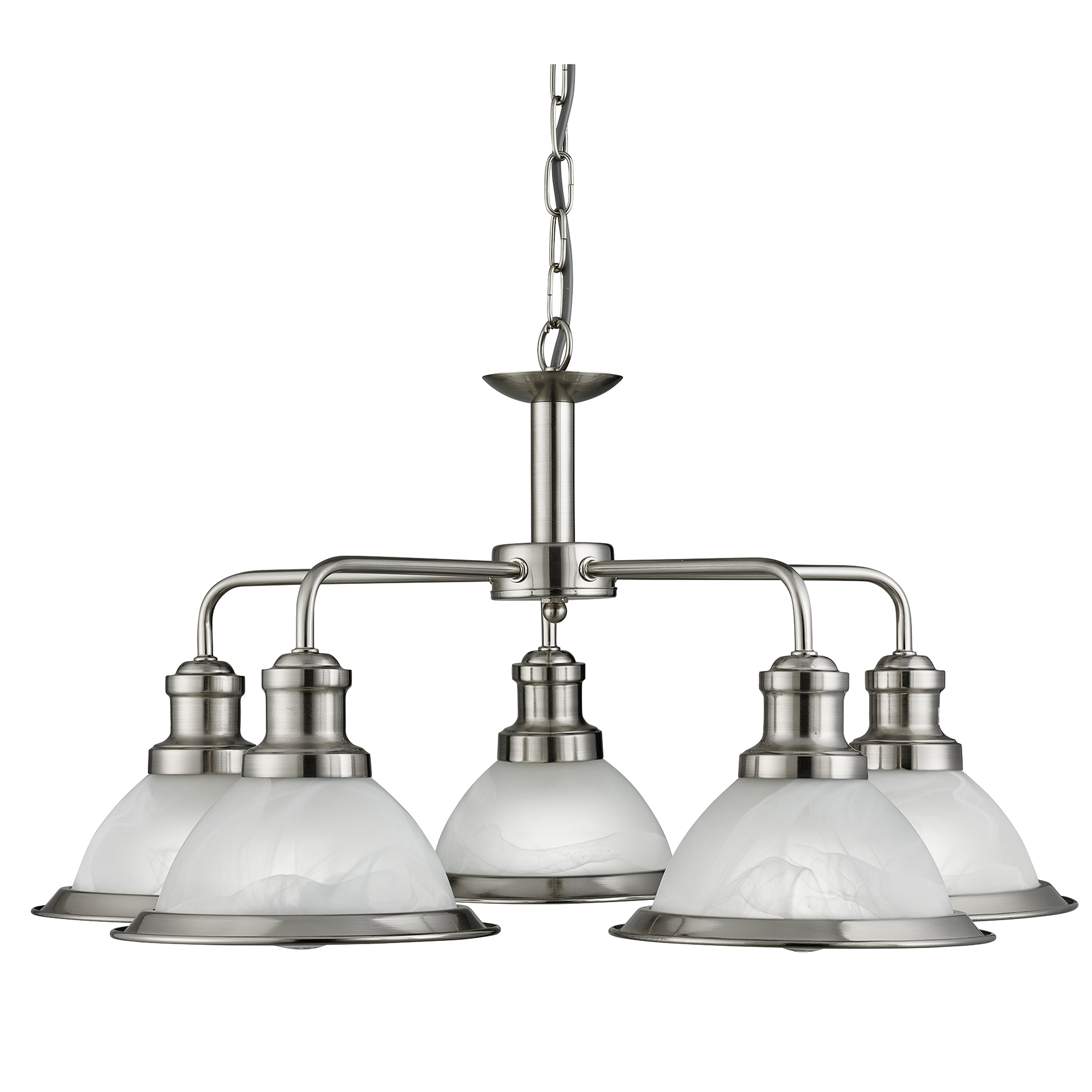 Searchlight Beech 5 Light Ceiling Fitting - Satin Silver & Marble Glass Shades