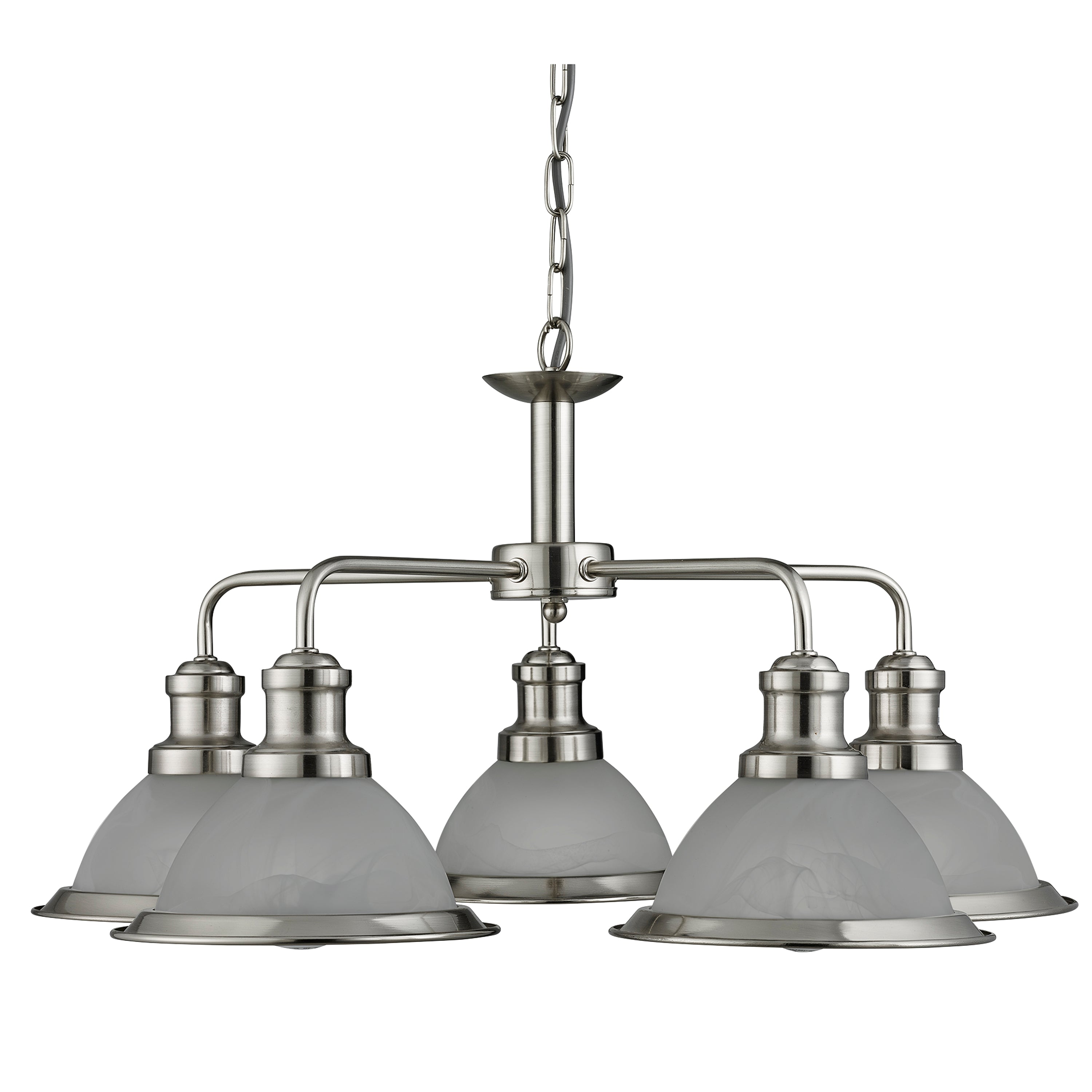 Searchlight Beech 5 Light Ceiling Fitting - Satin Silver & Marble Glass Shades