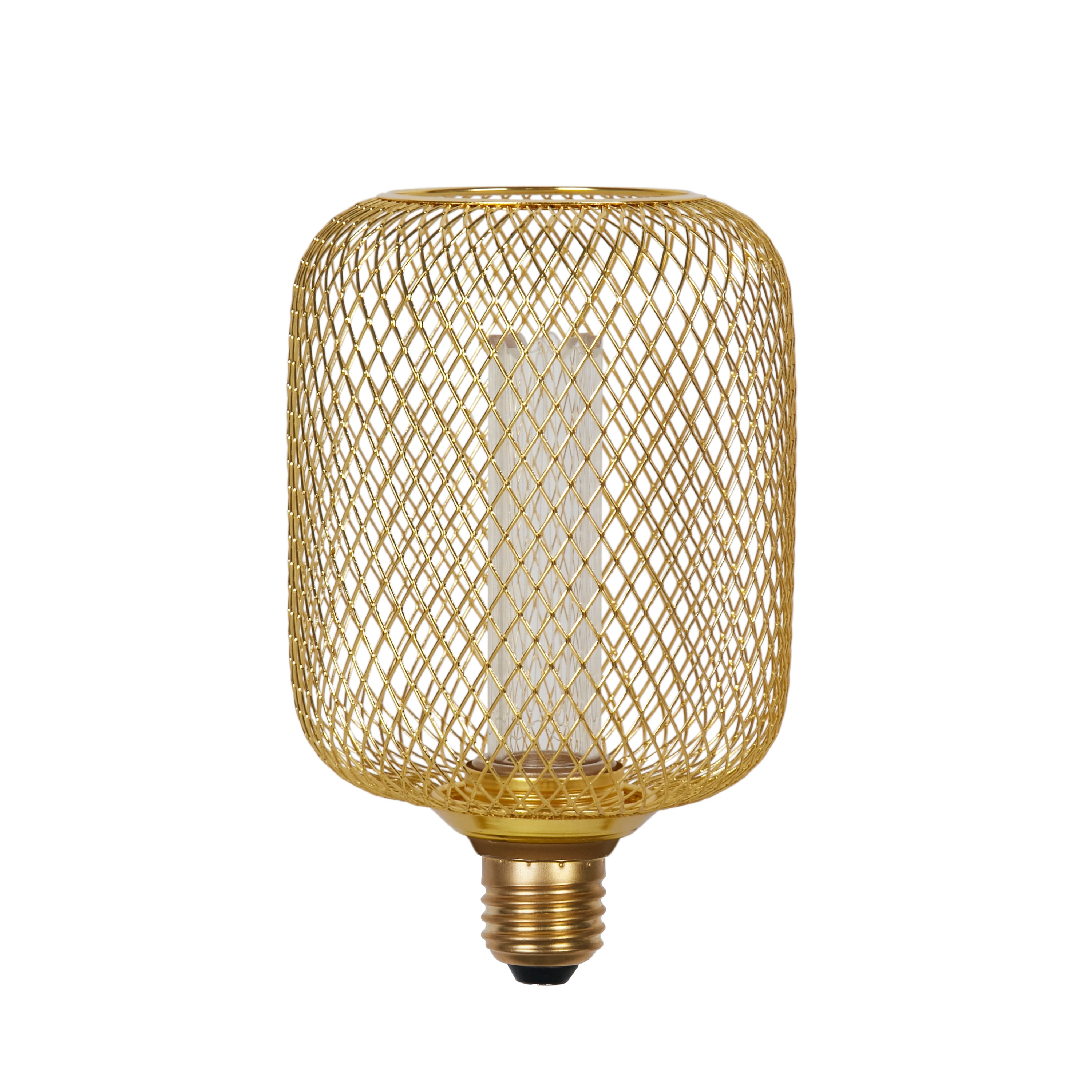 Searchlight E27 LED 3.5W Wire Mesh Effect Drum Lamp - 1800K - Dimmable - Gold Metal