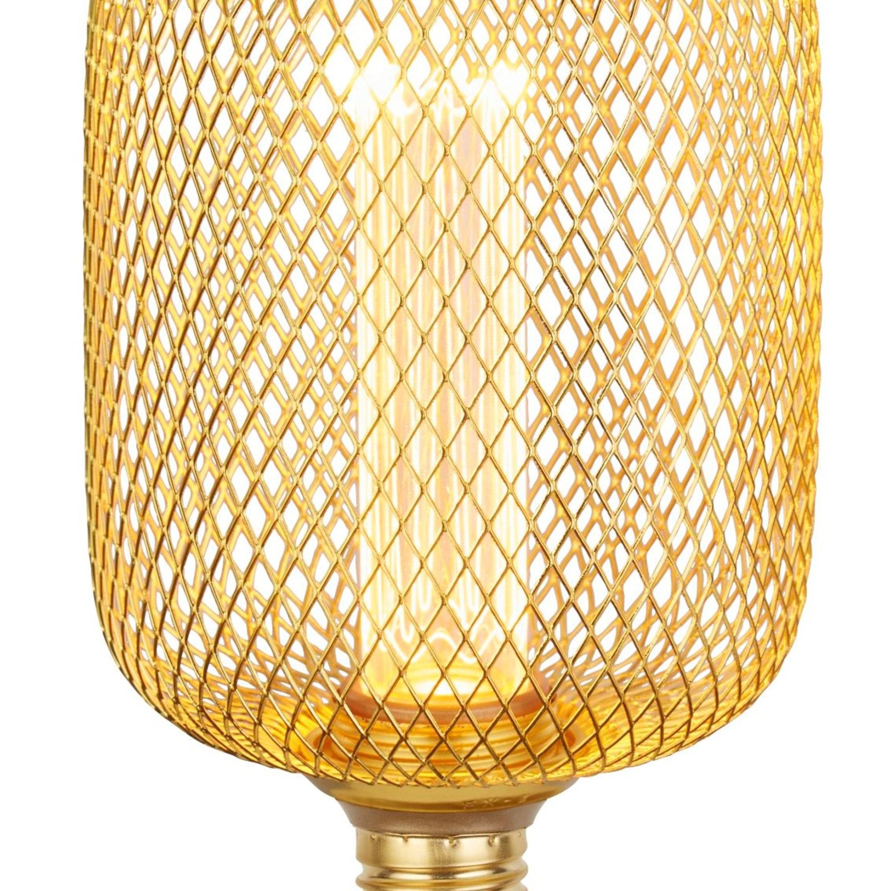 Searchlight E27 LED 3.5W Wire Mesh Effect Drum Lamp - 1800K - Dimmable - Gold Metal