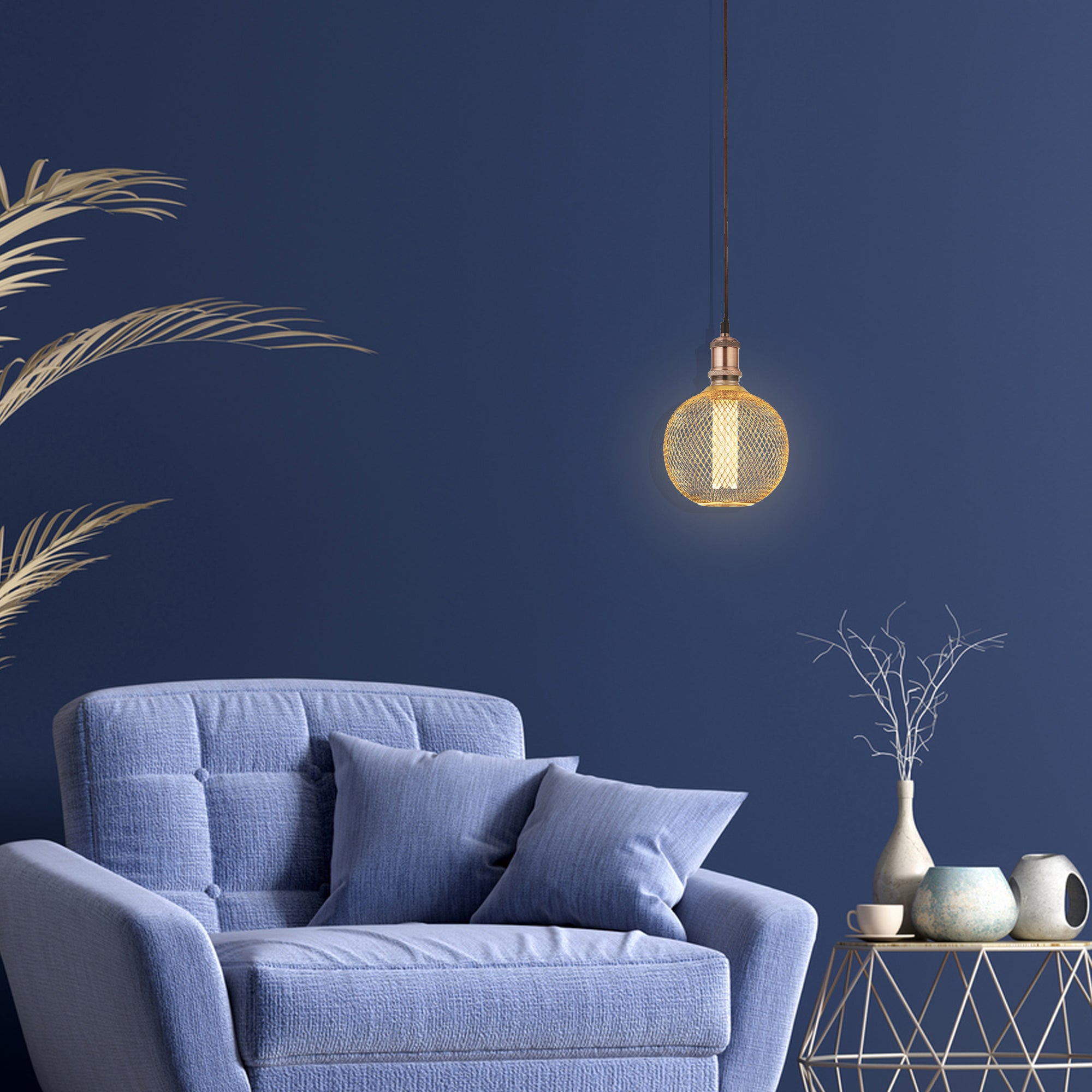 Searchlight E27 LED 3.5W Wire Mesh Effect Globe Lamp - 1800K - Dimmable - Gold Metal