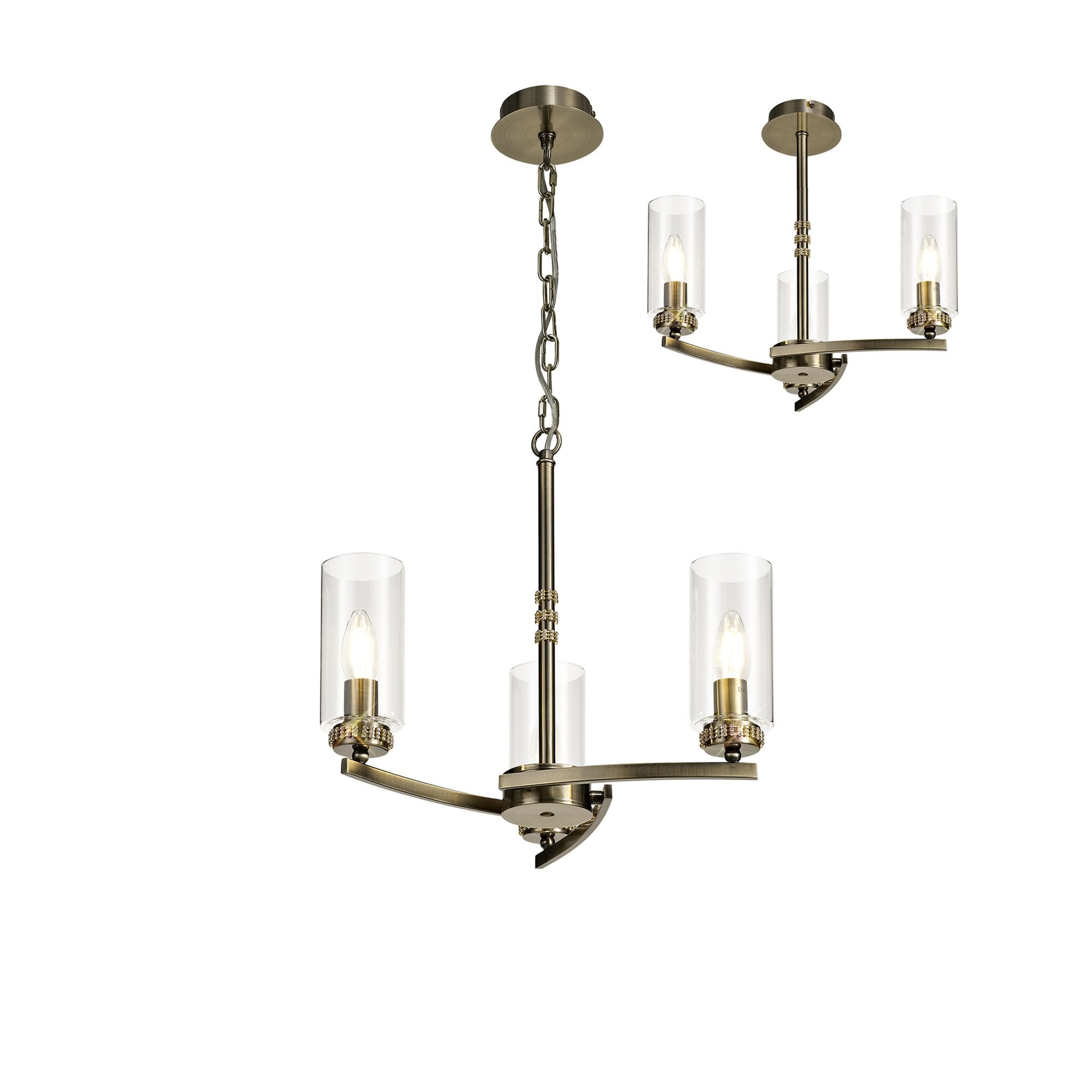 Fabula Heathcote 3 Light Pendant/Semi-Flush Light - Antique Brass