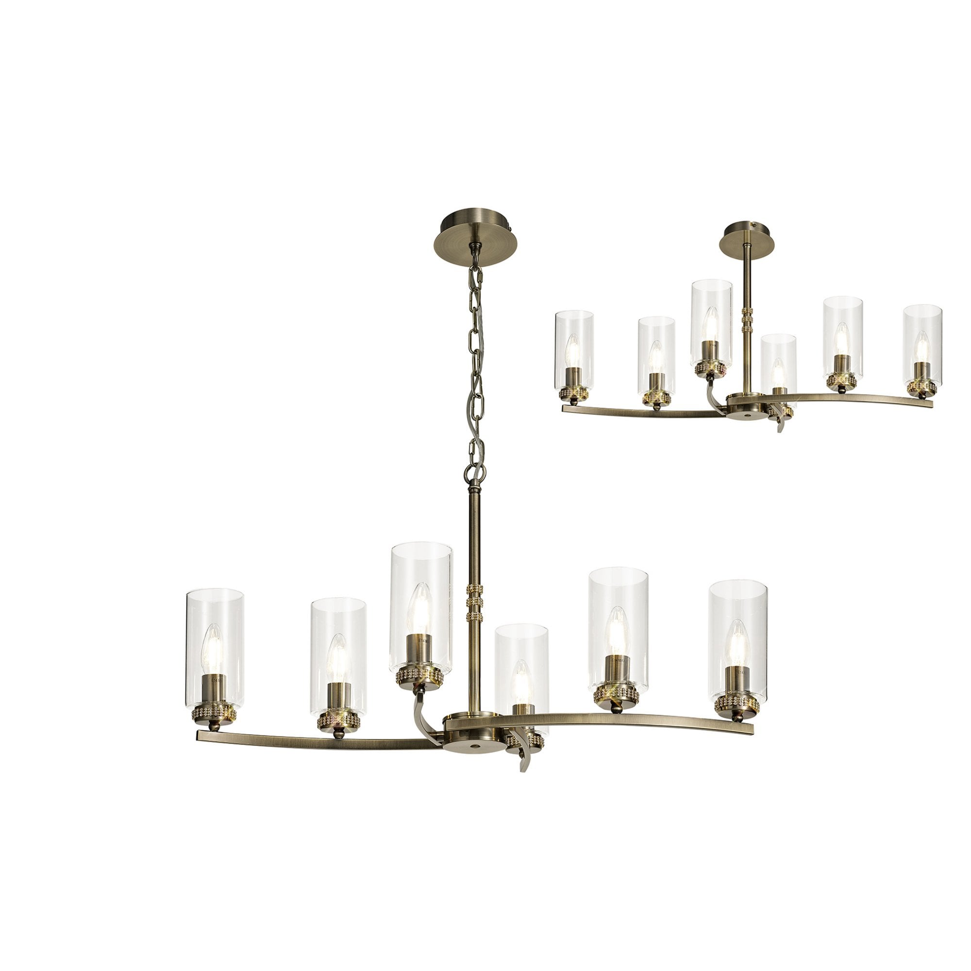 Fabula Heathcote 6 Light Rectangular Pendant/Semi-Flush Light - Antique Brass