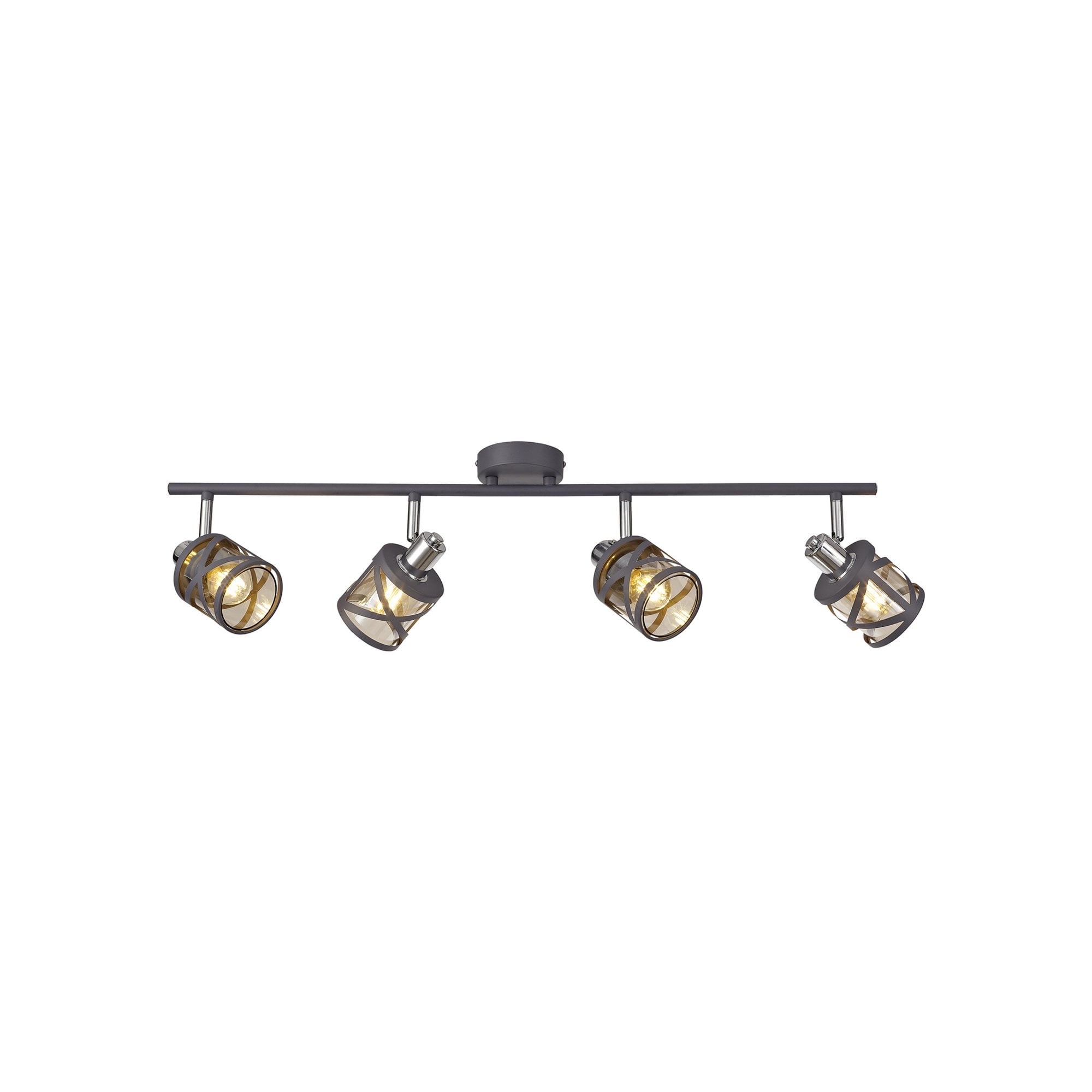 Fabula Leaden 4 Light Linear Bar Spotlight - Matt Grey, Polished Chrome & Cognac Glass