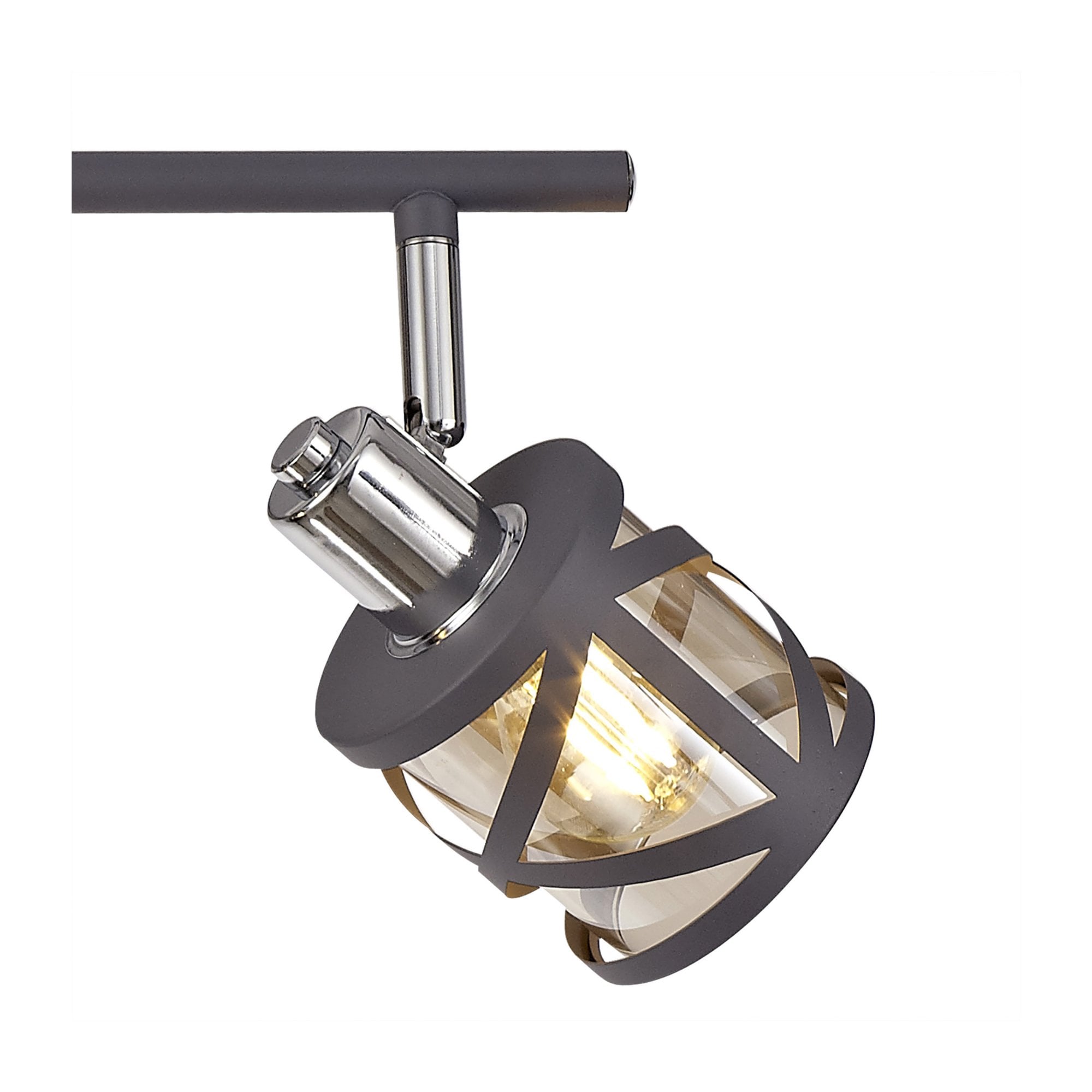 Fabula Leaden 4 Light Linear Bar Spotlight - Matt Grey, Polished Chrome & Cognac Glass