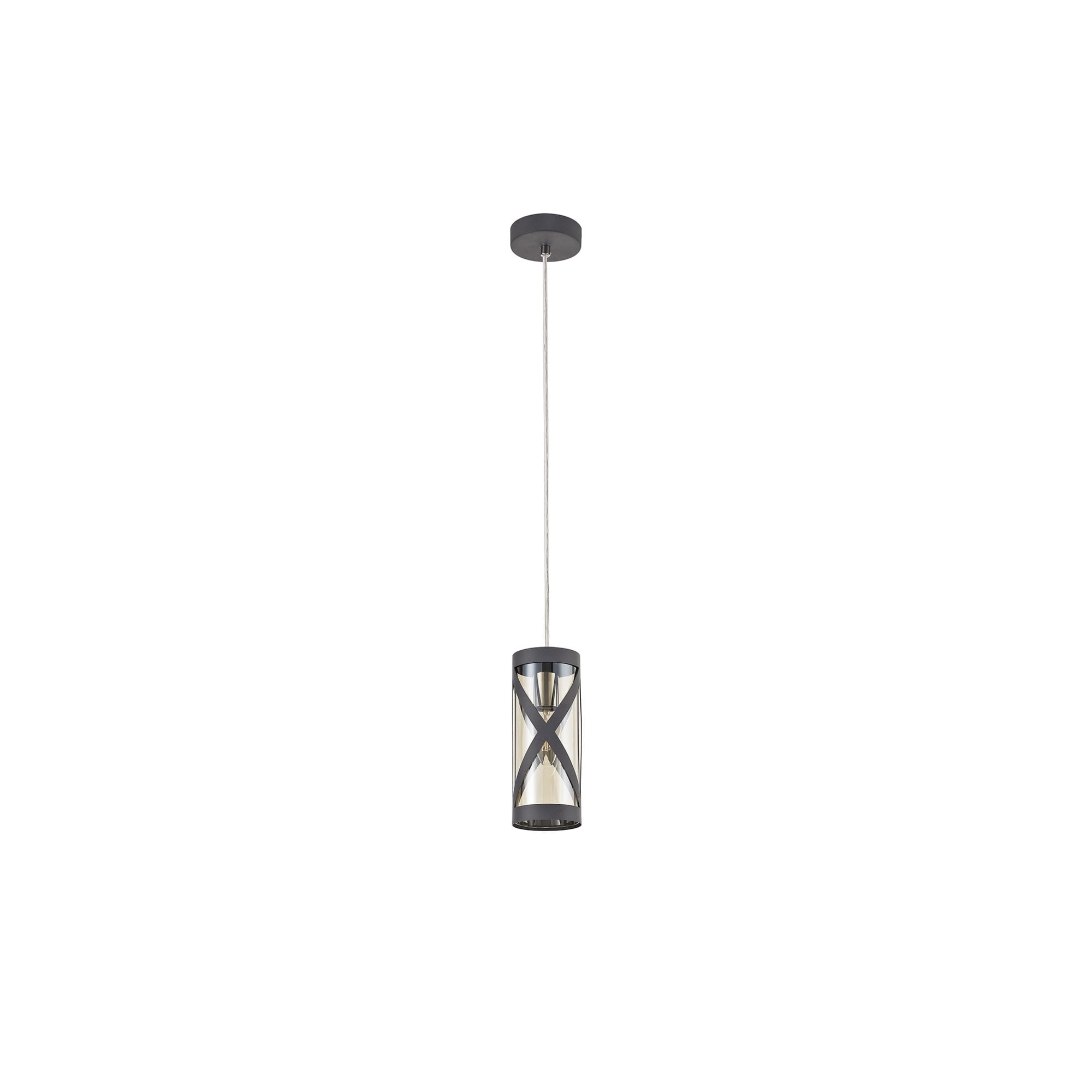 Fabula Leaden Single Pendant - Matt Grey, Polished Chrome & Cognac Glass