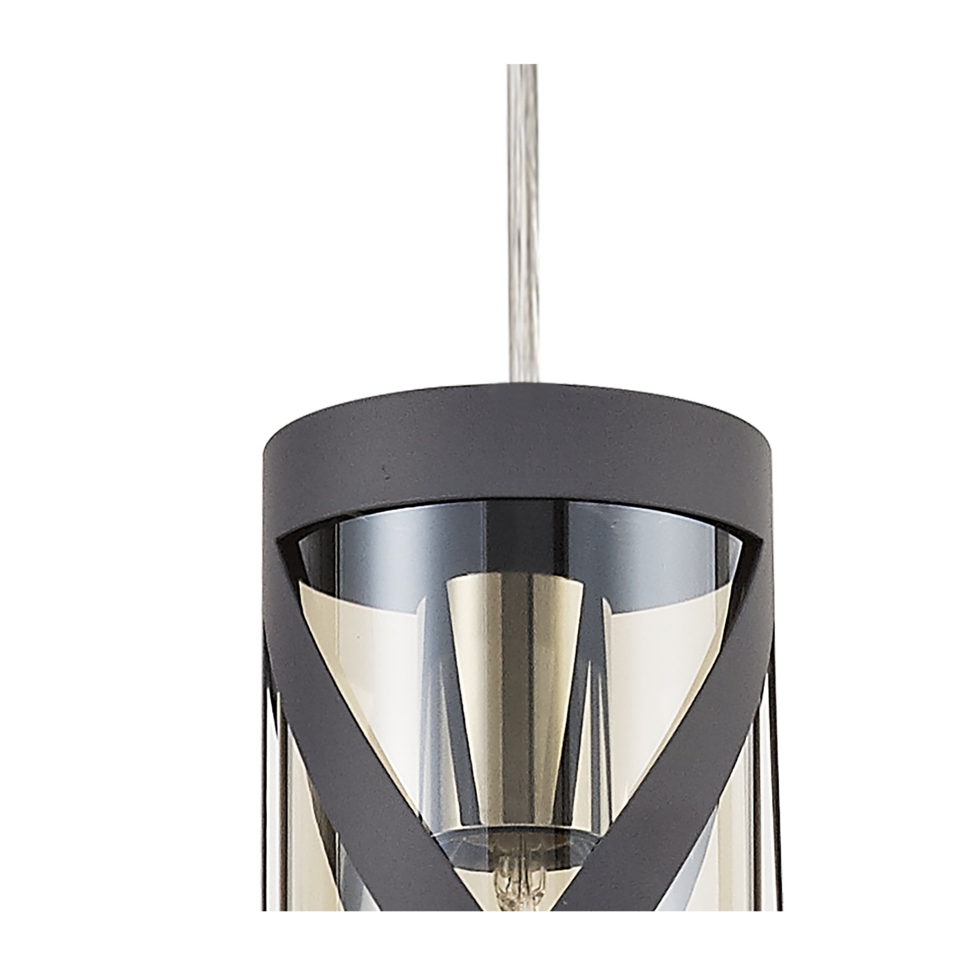 Fabula Leaden Single Pendant - Matt Grey, Polished Chrome & Cognac Glass