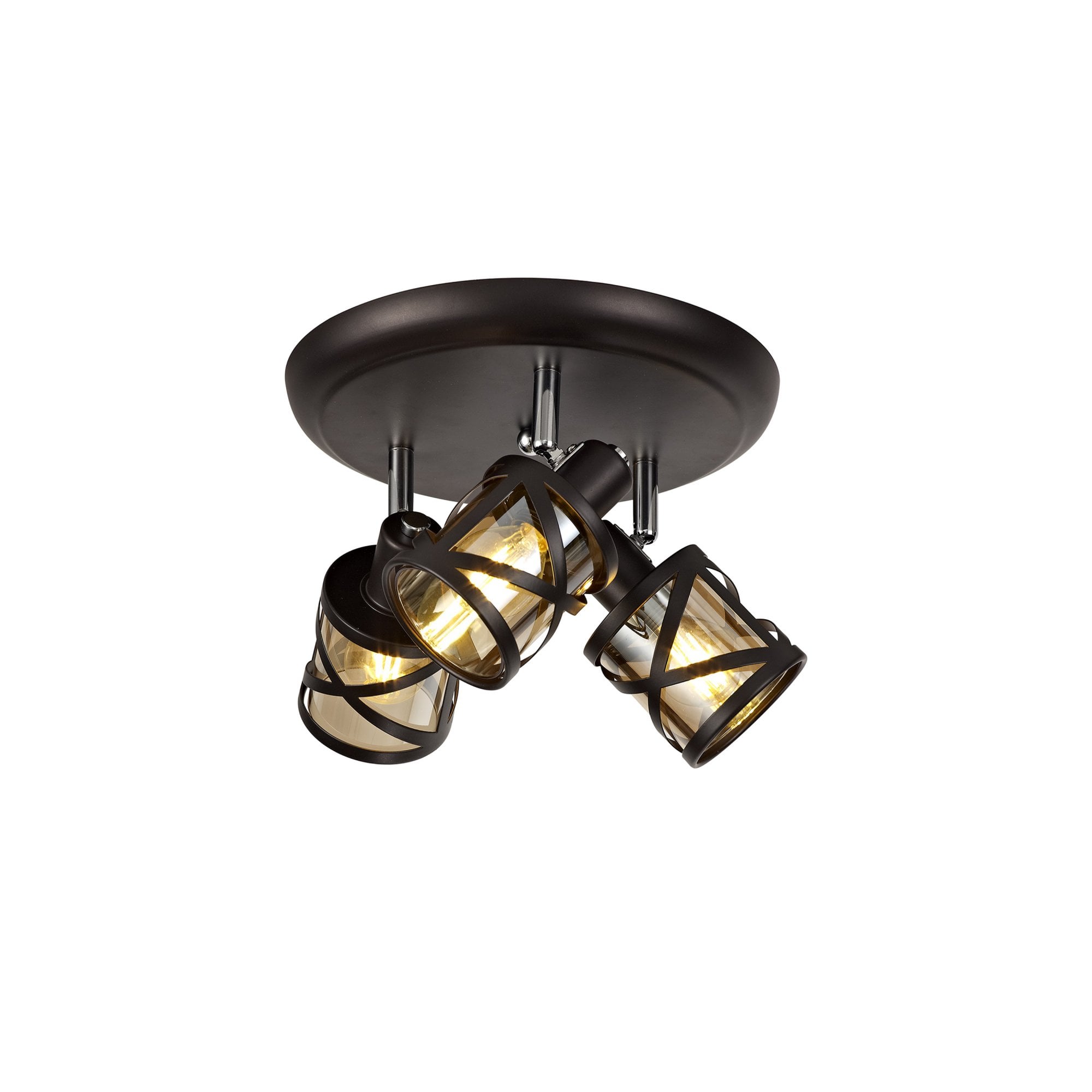 Fabula Leaden 3 Light Round Spotlight - Oiled Bronze, Polished Chrome & Amber Glass