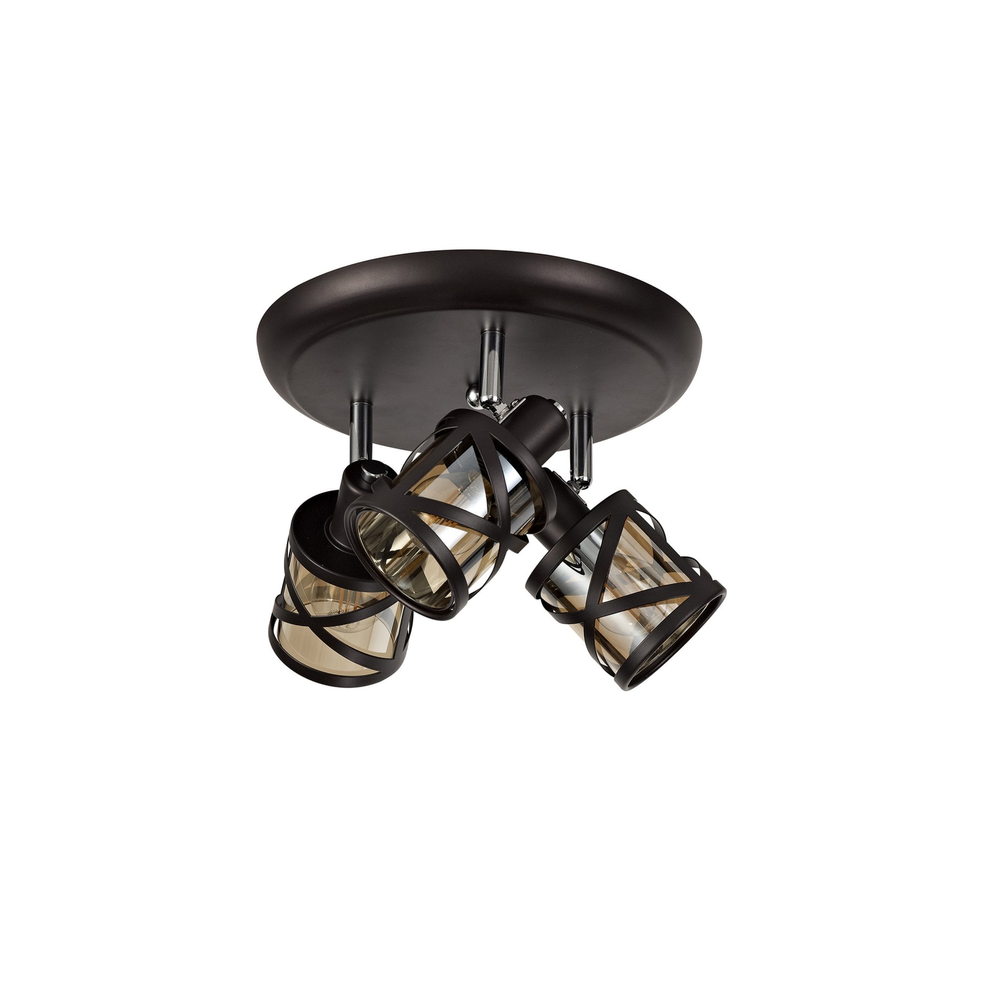 Fabula Leaden 3 Light Round Spotlight - Oiled Bronze, Polished Chrome & Amber Glass