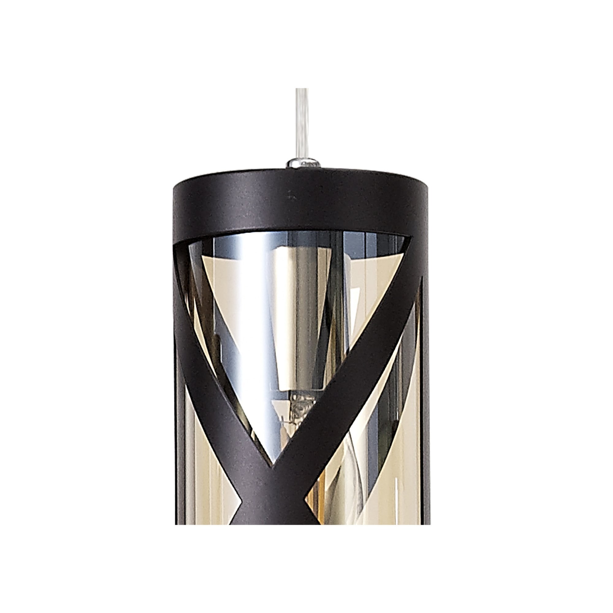 Fabula Leaden 4 Light Linear Bar Pendant - Oiled Bronze, Polished Chrome & Amber Glass