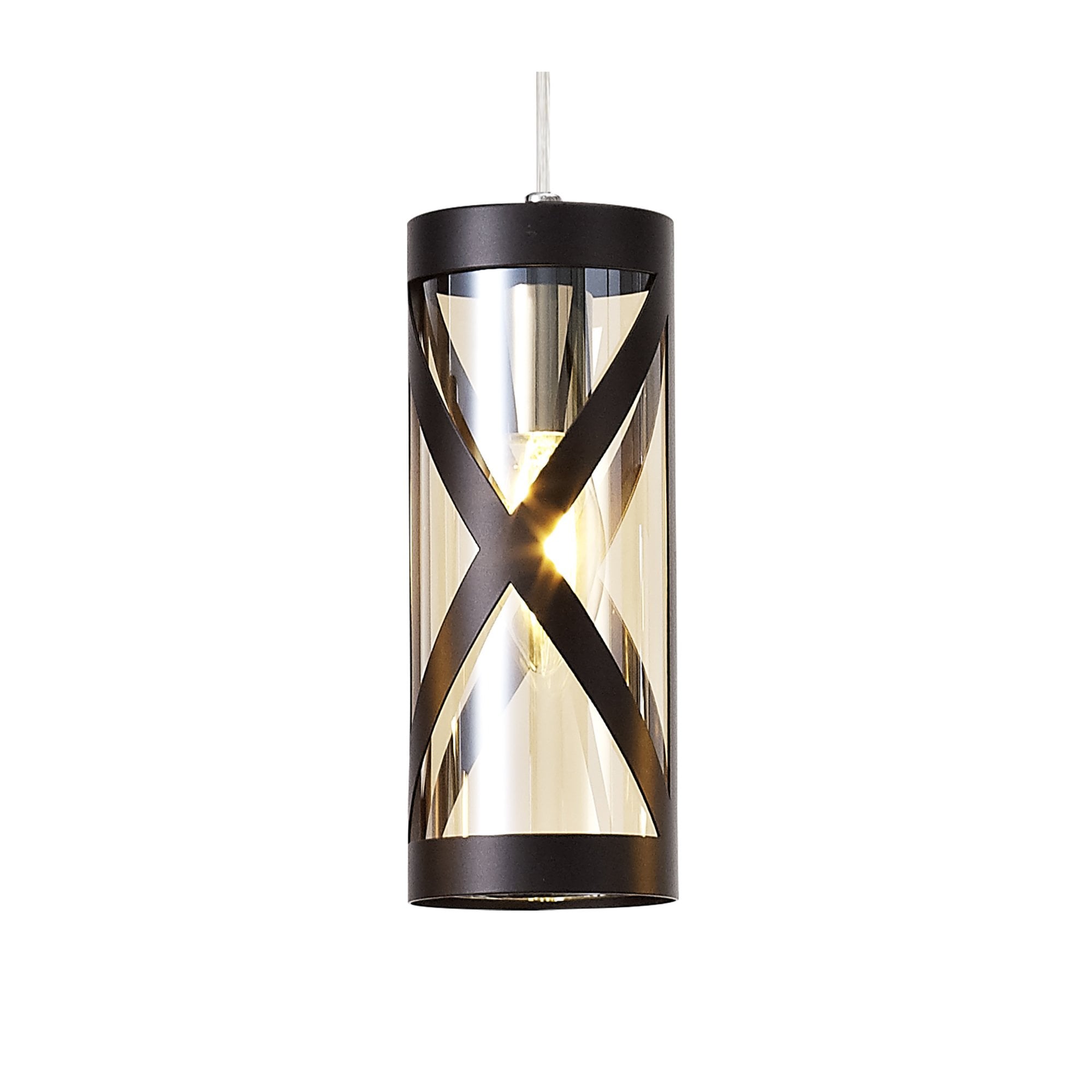 Fabula Leaden 4 Light Linear Bar Pendant - Oiled Bronze, Polished Chrome & Amber Glass
