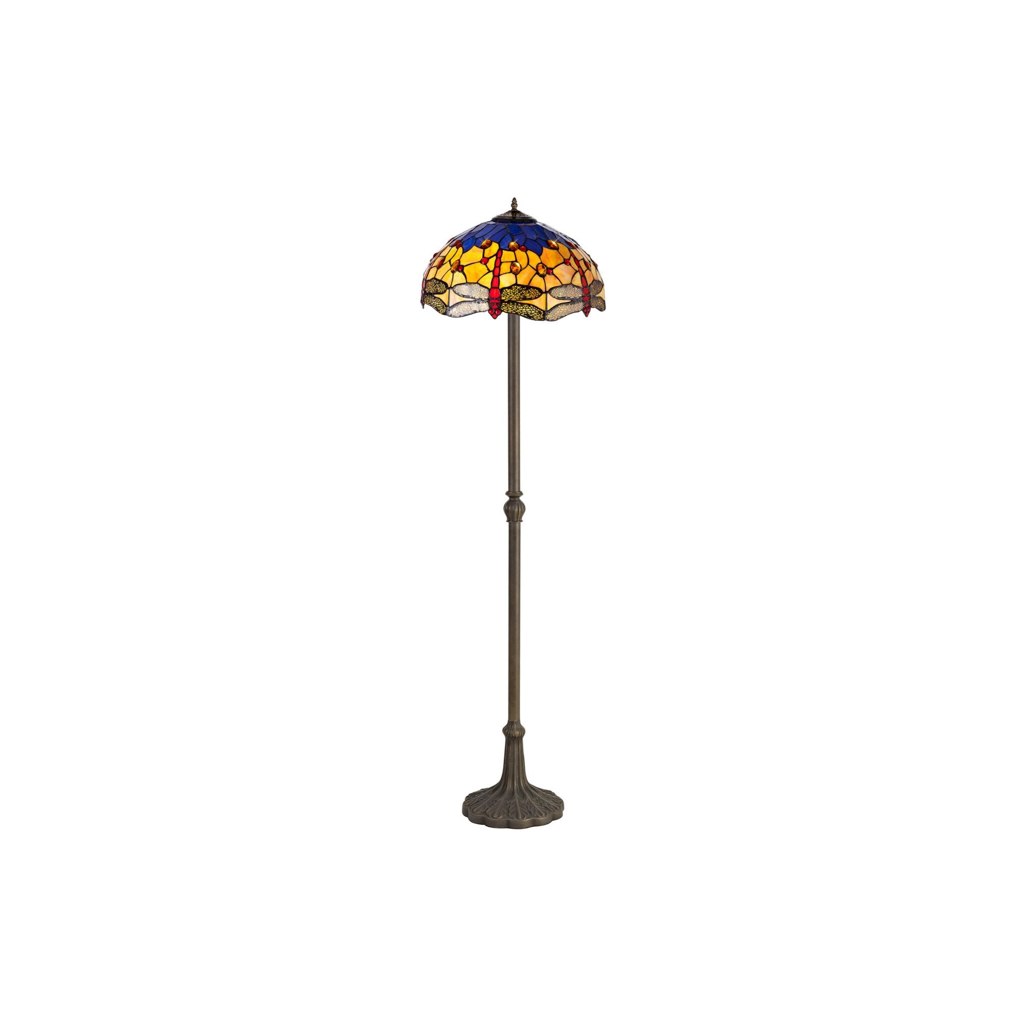 Fabula Hornbeam 2 Light Leaf Design Floor Lamp - 40cm Tiffany Shade - Blue & Orange