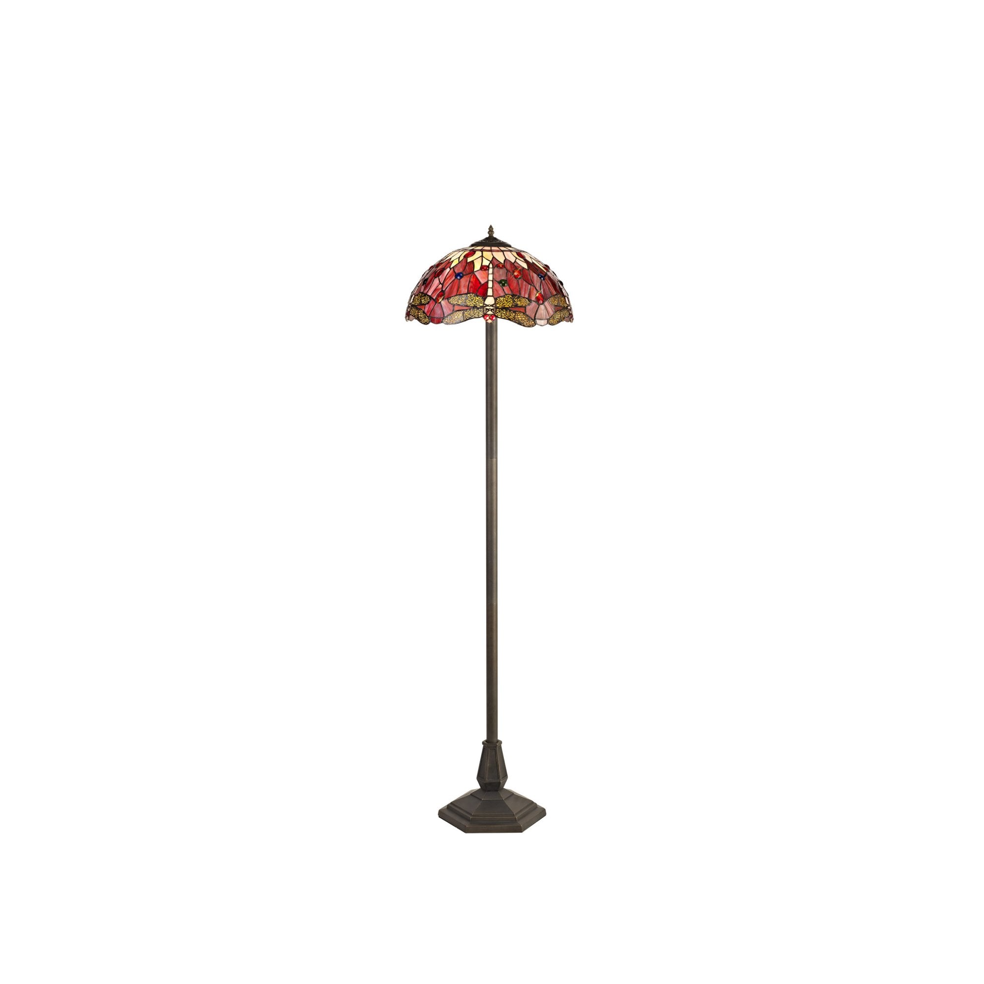 Fabula Hornbeam 2 Light Octagonal Floor Lamp - 40cm Tiffany Shade - Purple & Pink