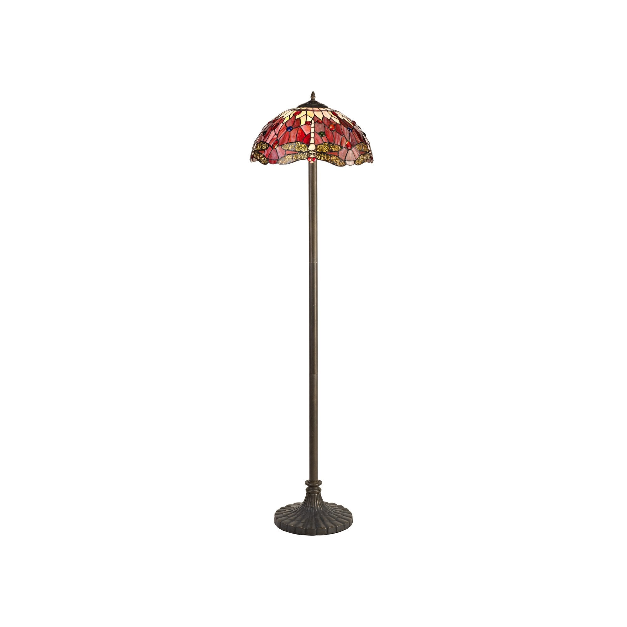 Fabula Hornbeam 2 Light Stepped Design Floor Lamp - 40cm Tiffany Shade - Purple & Pink