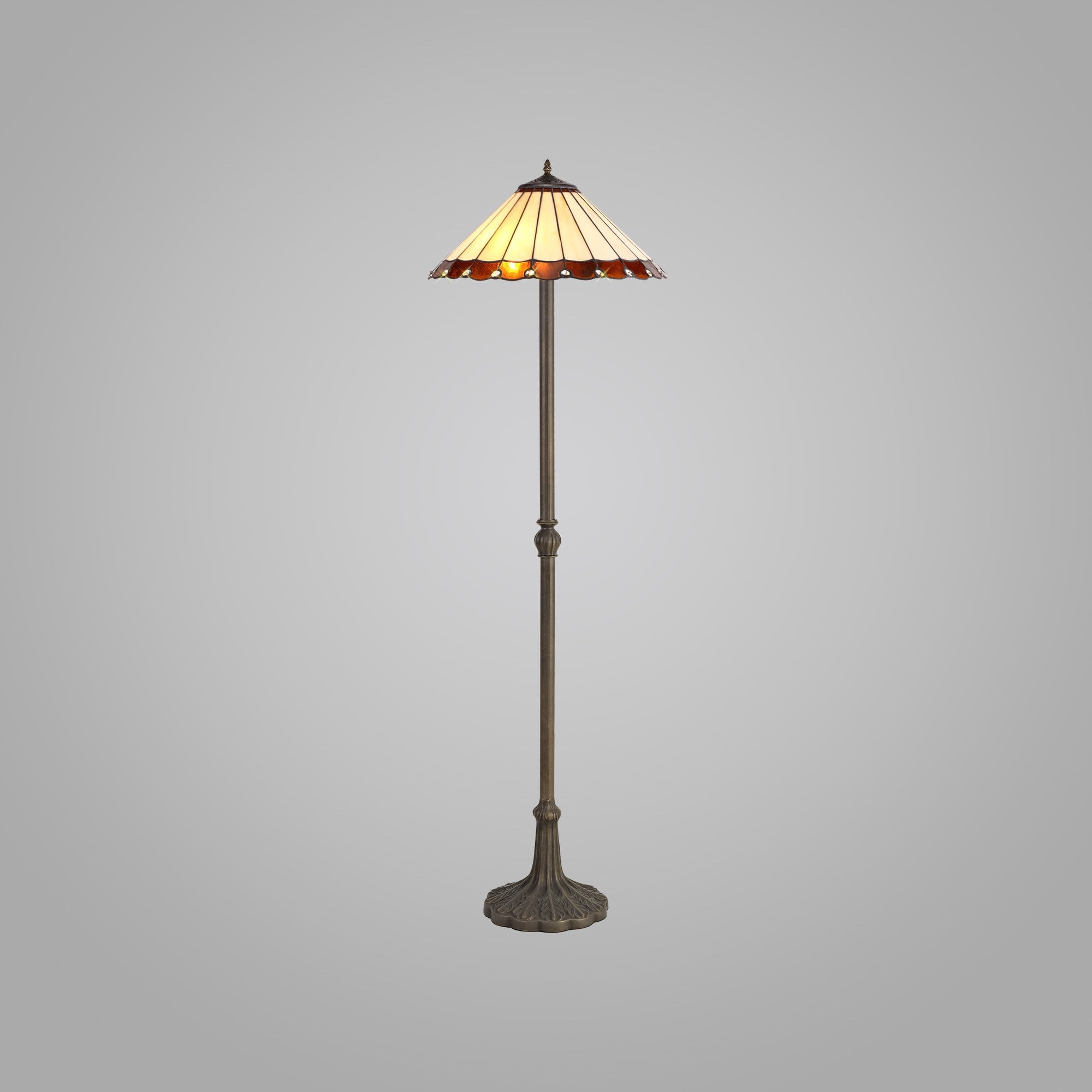 Fabula Amberley 2 Light Leaf Design Floor Lamp - 40cm Tiffany Shade - Amber & Cream