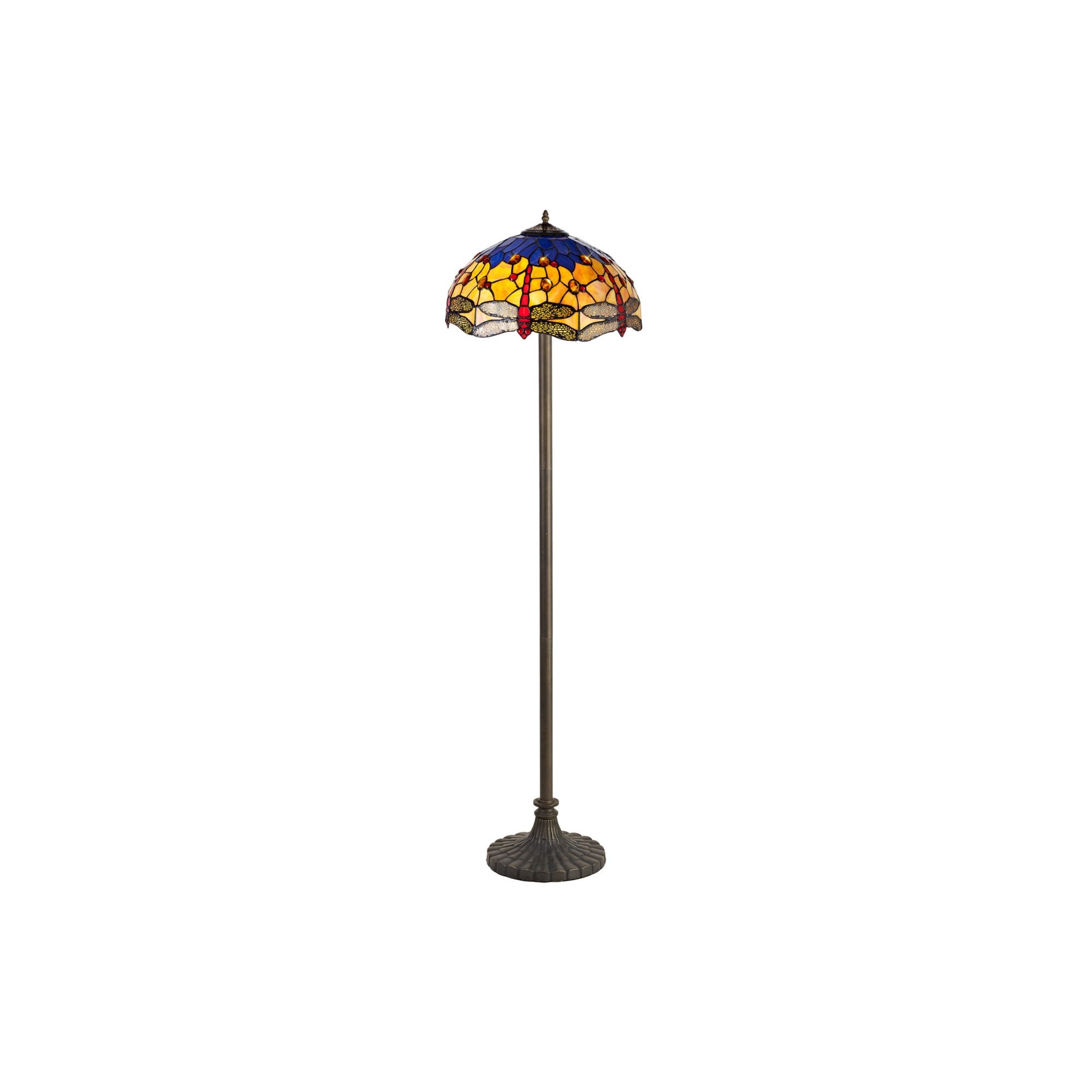 Fabula Hornbeam 2 Light Stepped Design Floor Lamp - 40cm Tiffany Shade - Blue & Orange
