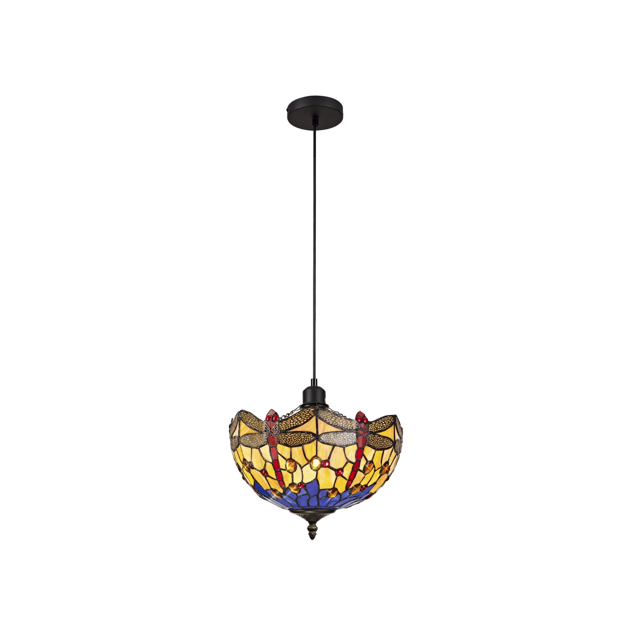 Fabula Hornbeam Single Uplighter Pendant - 30cm Tiffany Shade - Blue & Orange