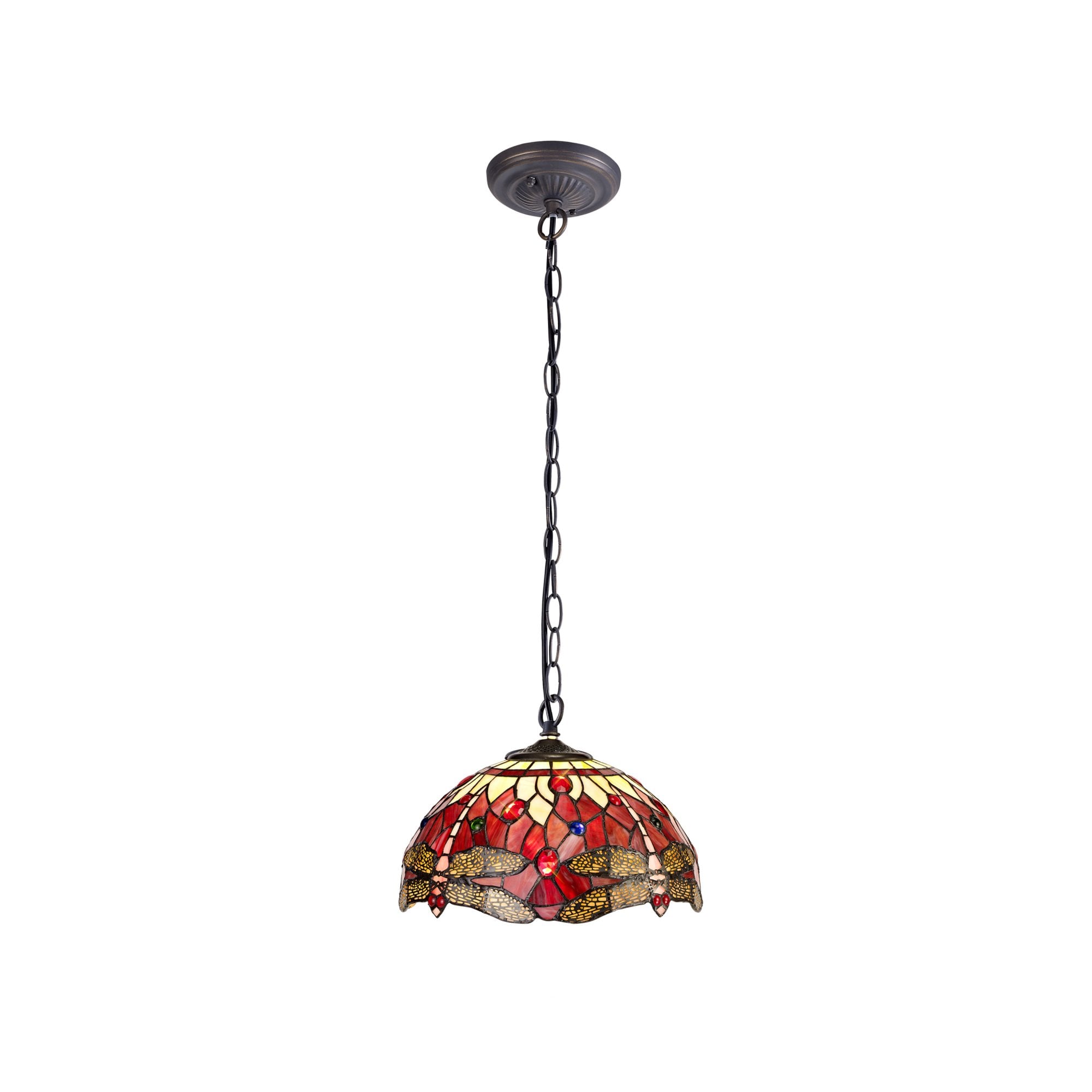 Fabula Hornbeam Single Downlighter Pendant - 30cm Tiffany Shade - Purple & Pink