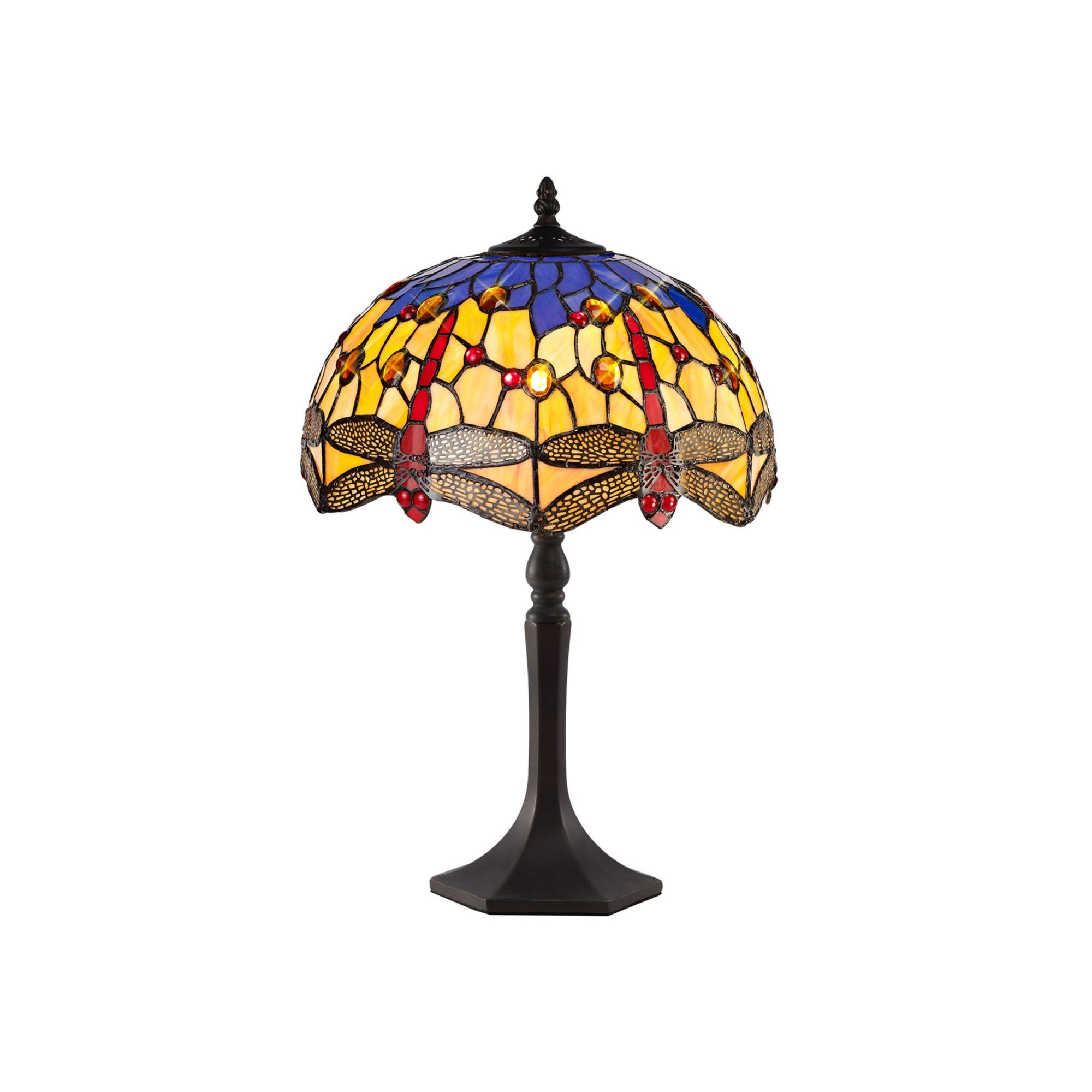 Fabula Hornbeam Single Octagonal Table Lamp - 30cm Tiffany Shade - Blue & Orange