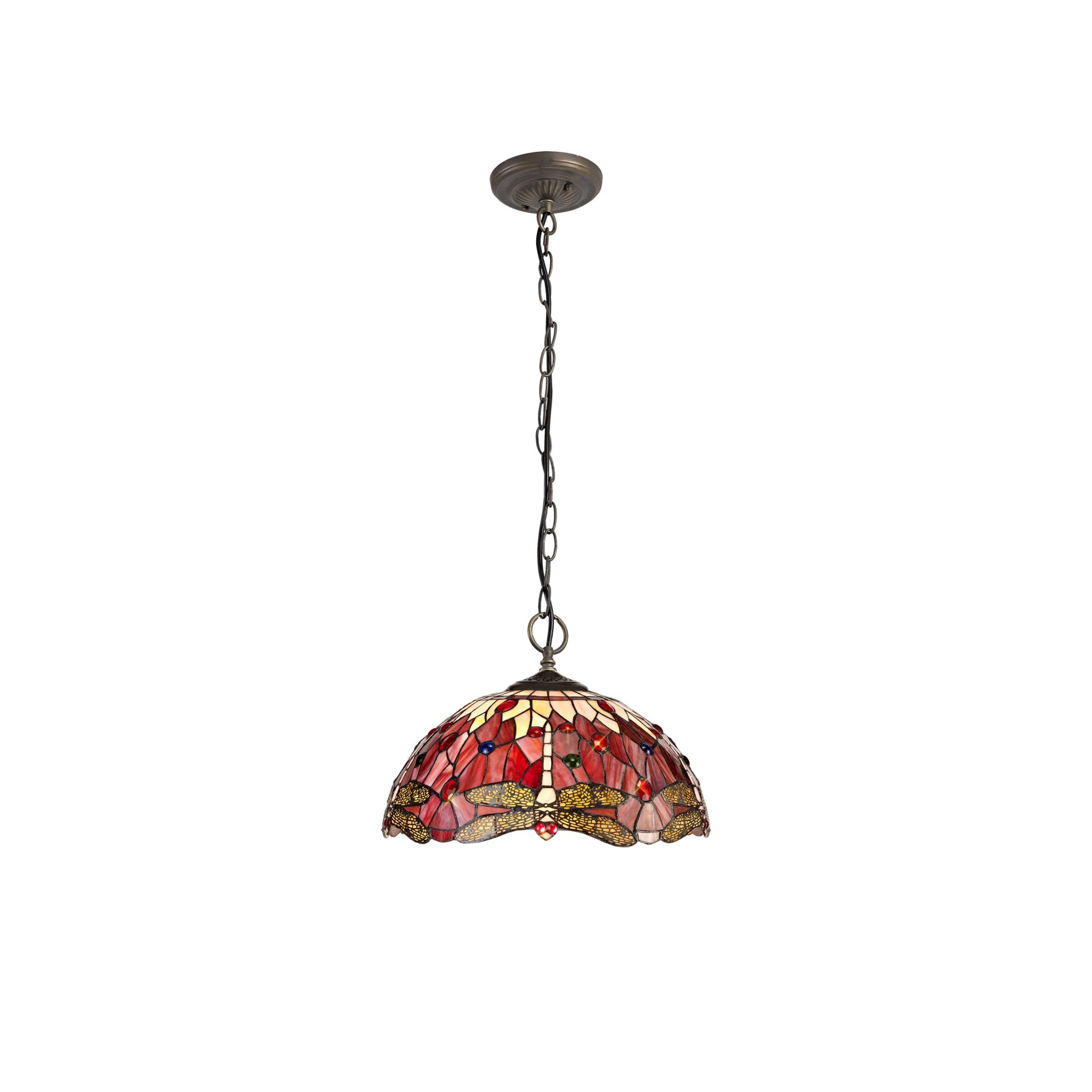 Fabula Hornbeam 3 Light Downlighter Pendant - 40cm Tiffany Shade - Purple & Pink