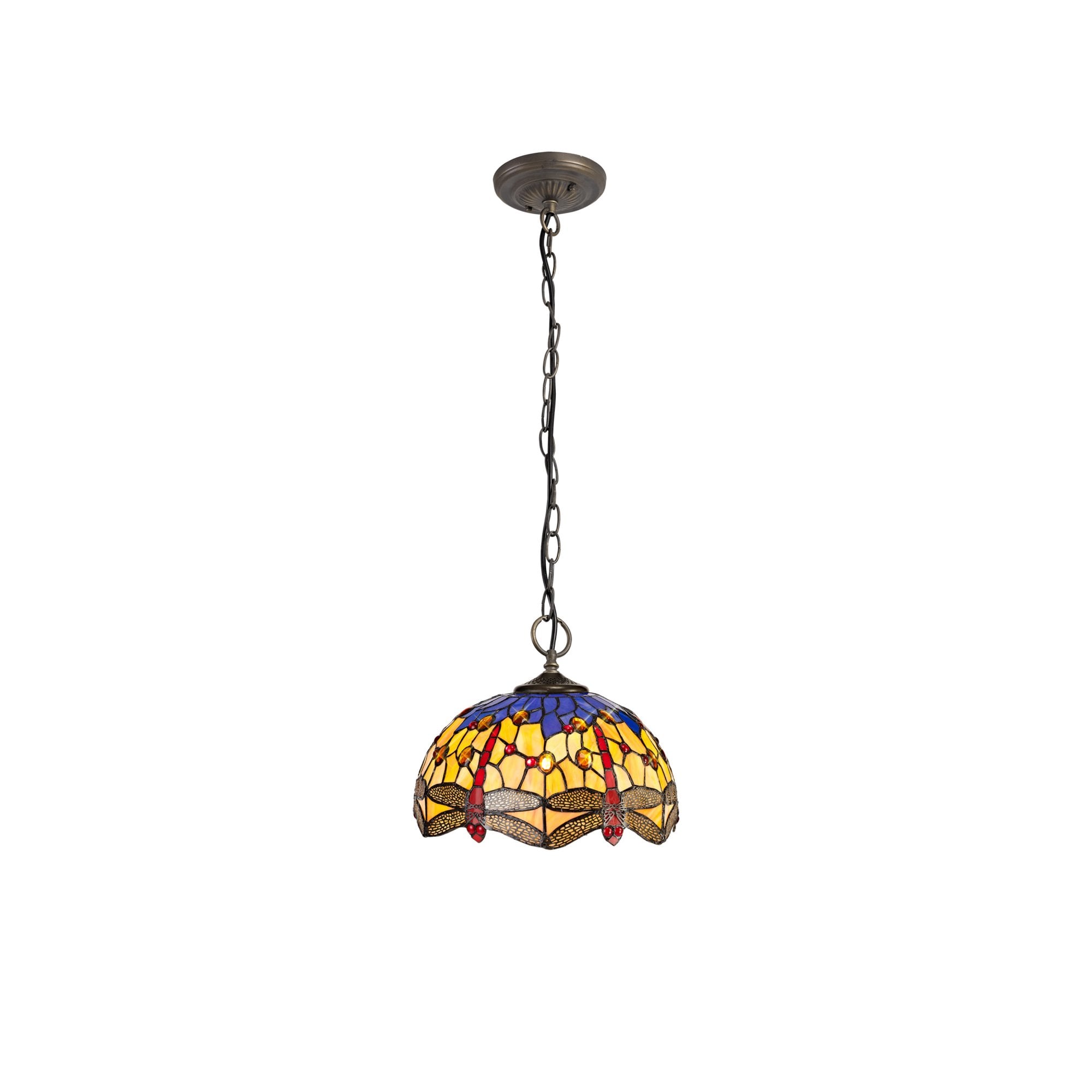 Fabula Hornbeam 3 Light Downlighter Pendant - 30cm Tiffany Shade - Blue & Orange