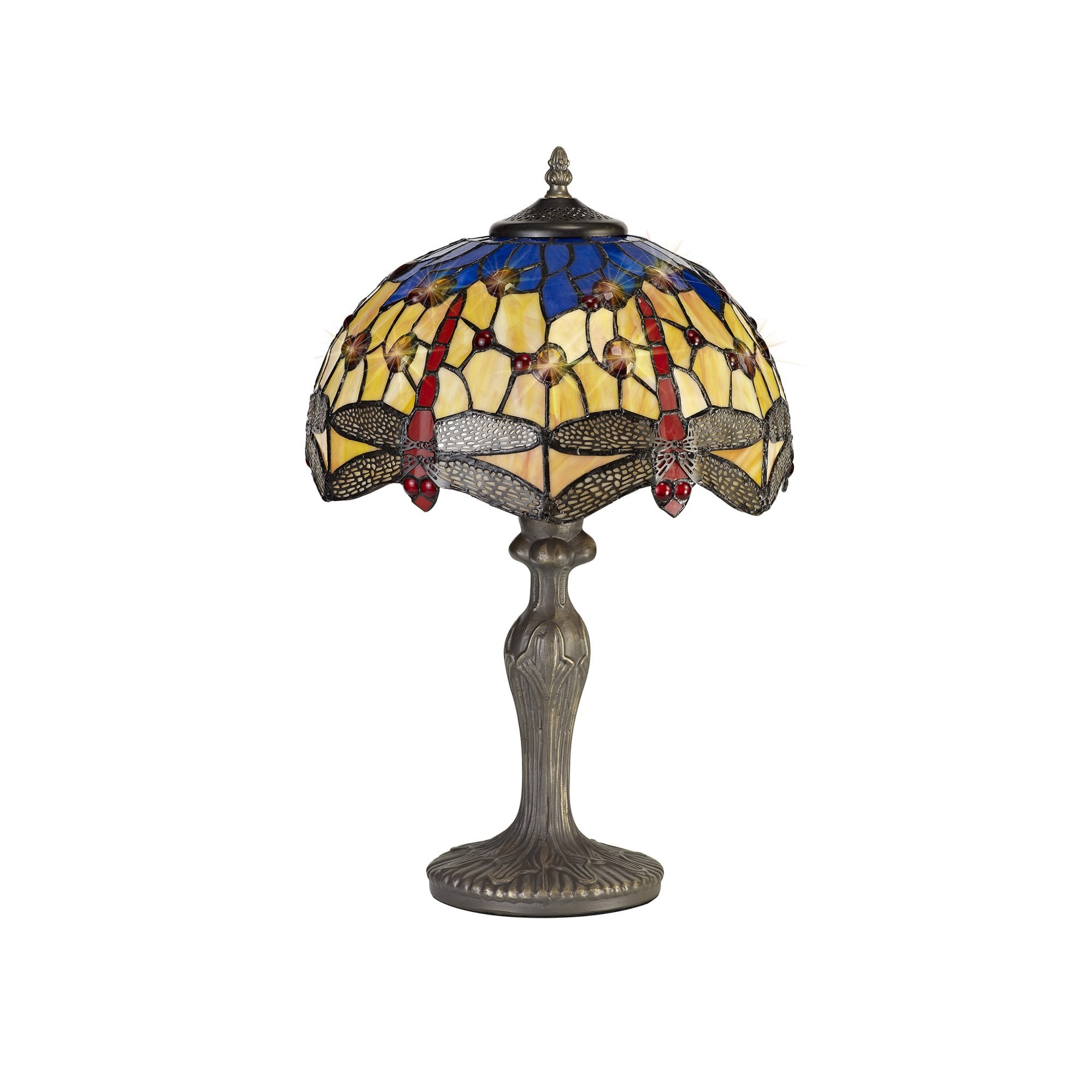 Fabula Hornbeam Single Curved Table Lamp - 30cm Tiffany Shade - Blue & Orange