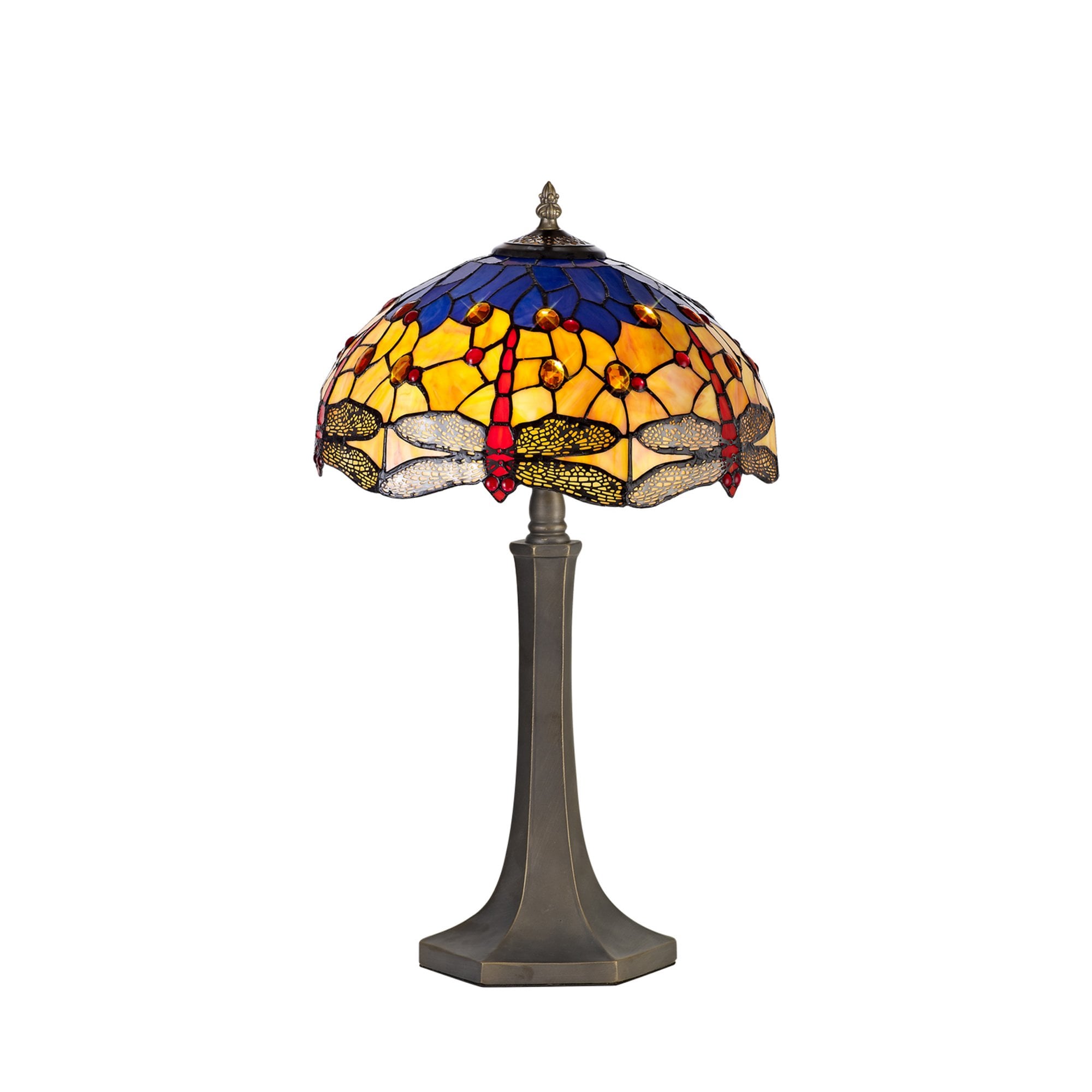 Fabula Hornbeam 2 Light Octagonal Table Lamp - 40cm Tiffany Shade - Blue & Orange