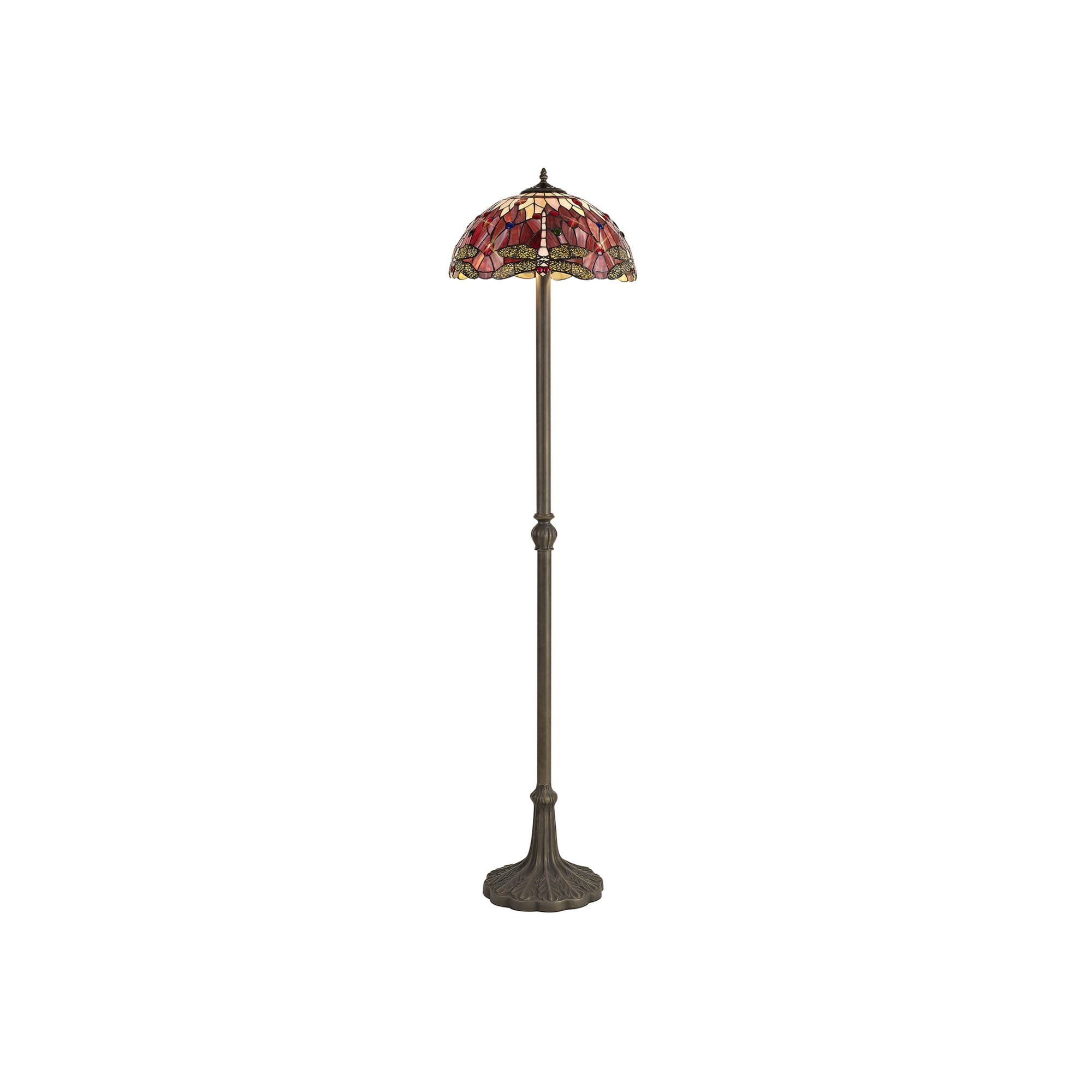 Fabula Hornbeam 2 Light Leaf Design Floor Lamp - 40cm Tiffany Shade - Purple & Pink