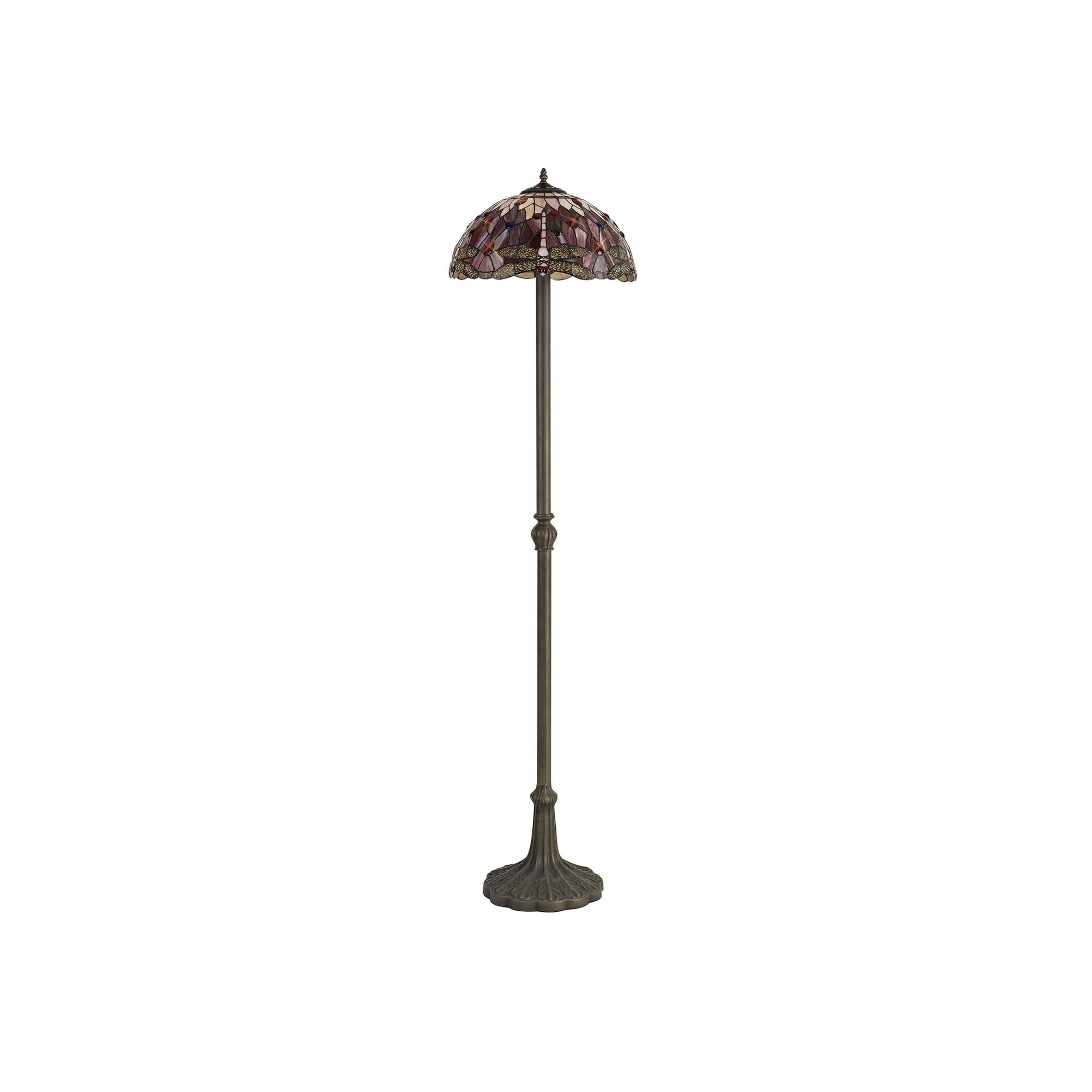 Fabula Hornbeam 2 Light Leaf Design Floor Lamp - 40cm Tiffany Shade - Purple & Pink