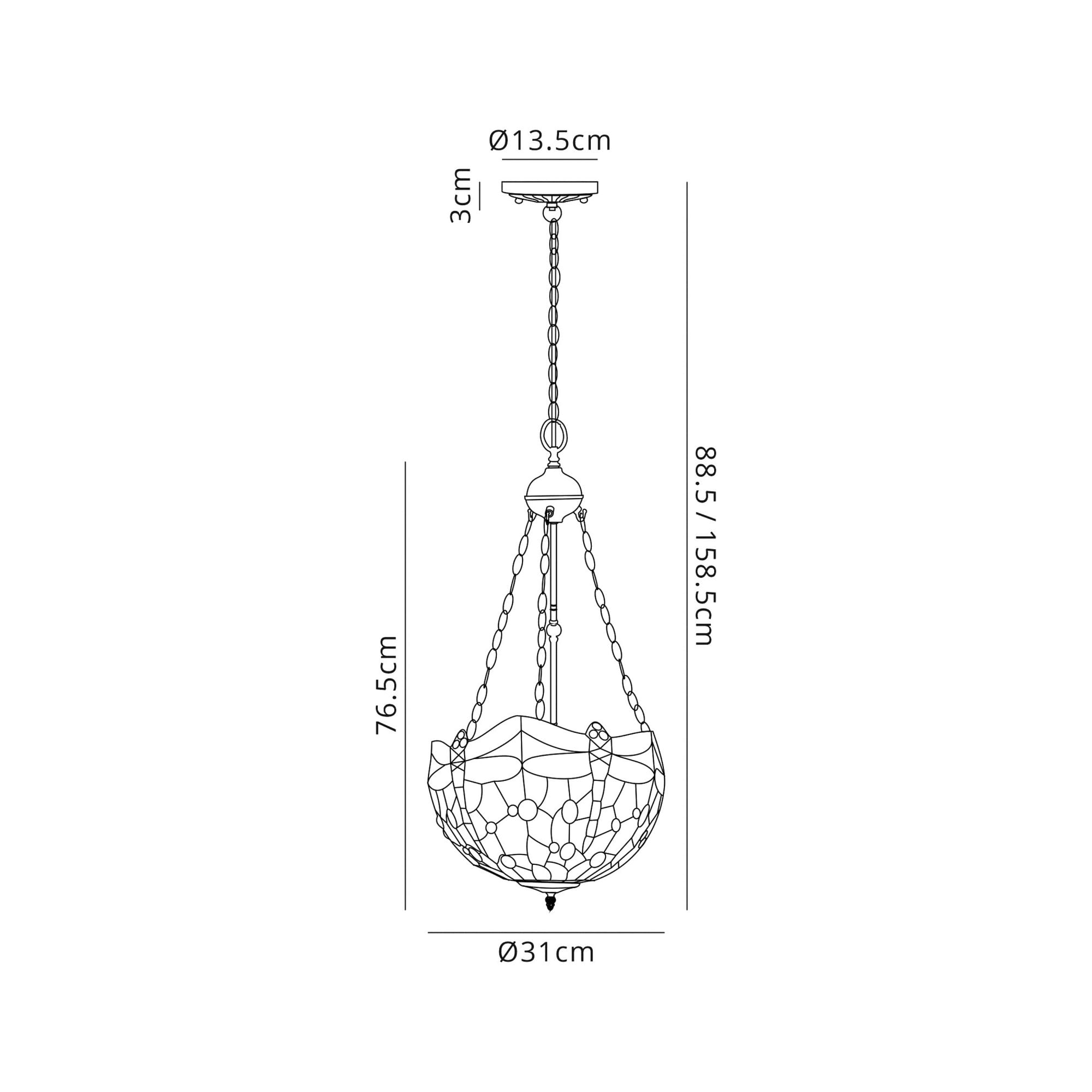 Fabula Hornbeam 3 Light Uplighter Pendant - 30cm Tiffany Shade - Blue & Orange