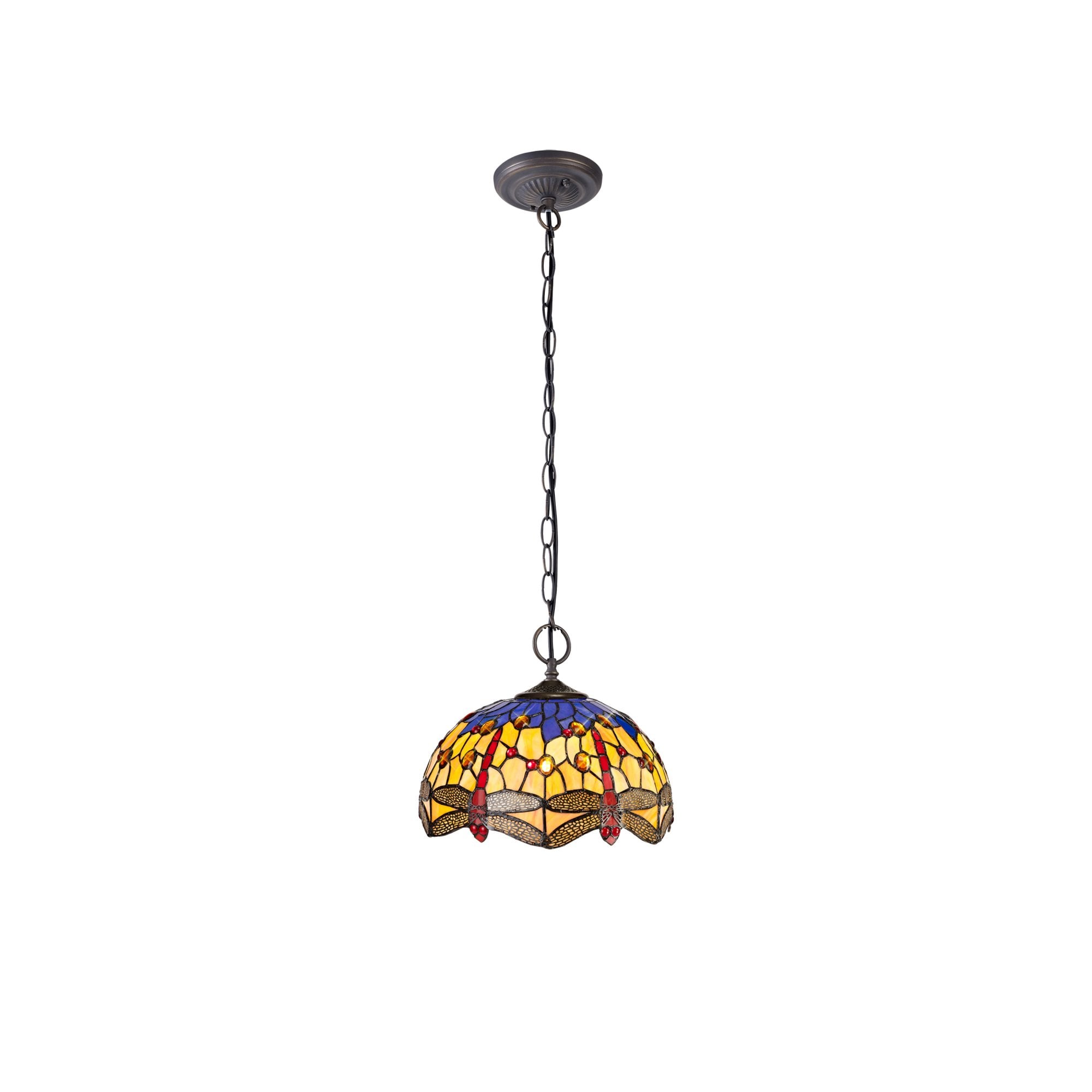 Fabula Hornbeam 2 Light Downlighter Pendant - 30cm Tiffany Shade - Blue & Orange
