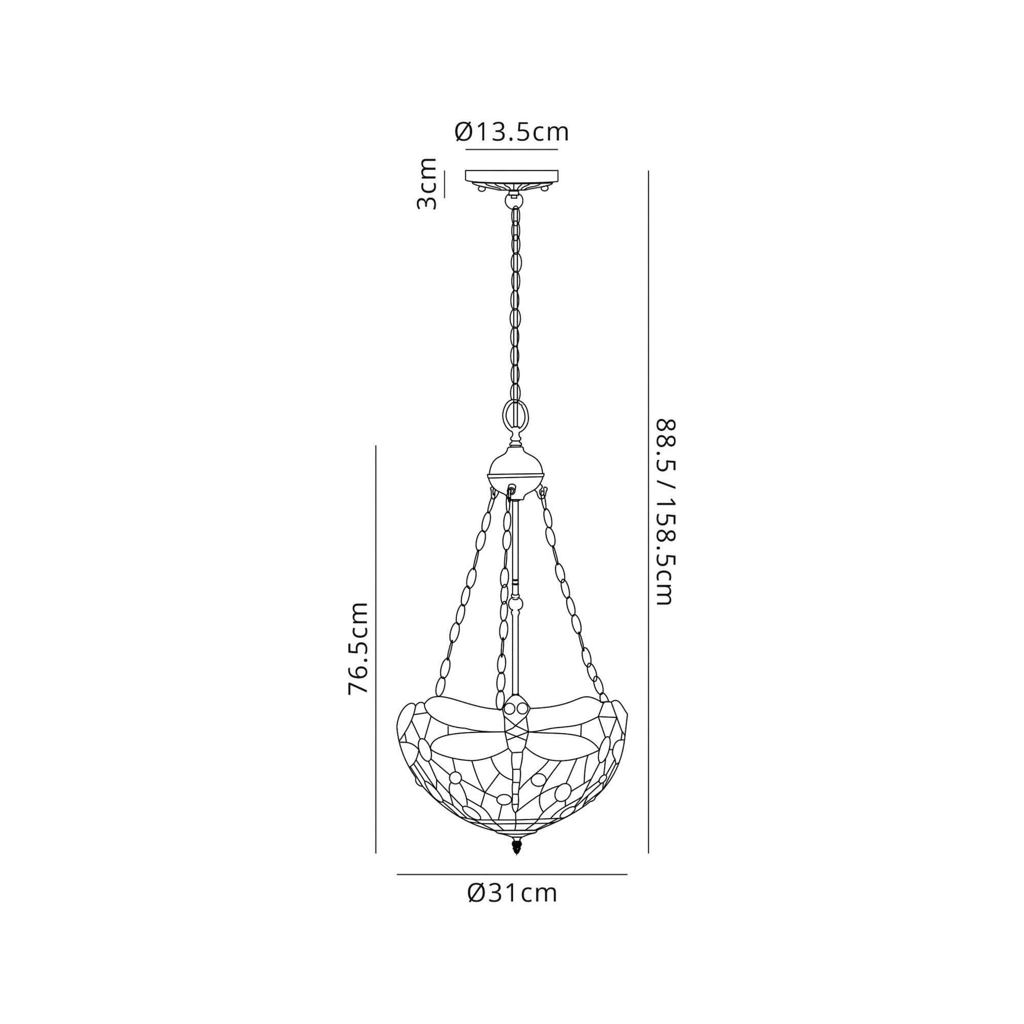 Fabula Hornbeam 3 Light Uplighter Pendant - 30cm Tiffany Shade - Purple & Pink
