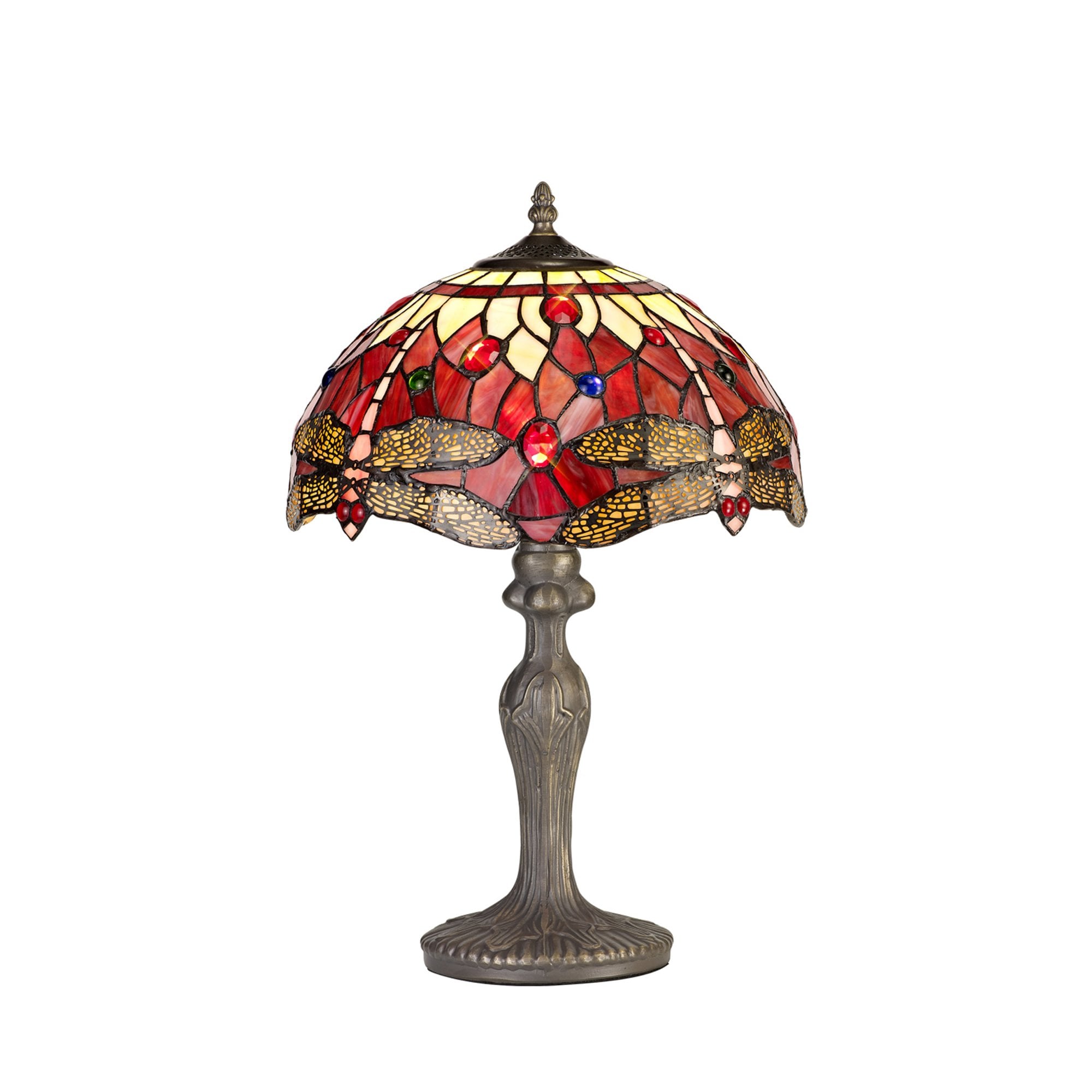 Fabula Hornbeam Single Curved Table Lamp - 30cm Tiffany Shade - Purple & Pink