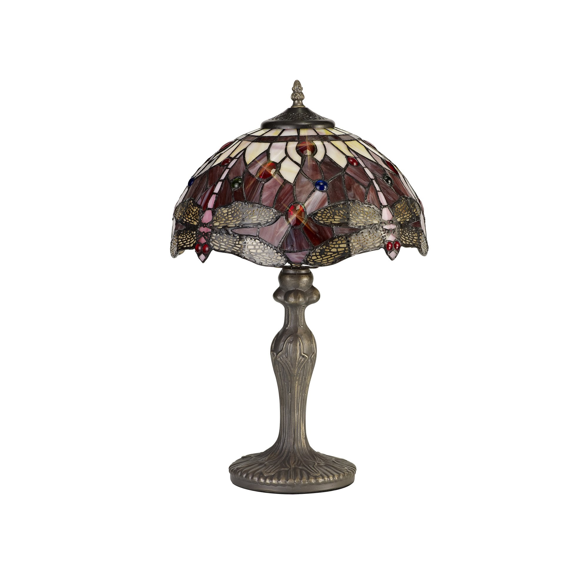 Fabula Hornbeam Single Curved Table Lamp - 30cm Tiffany Shade - Purple & Pink