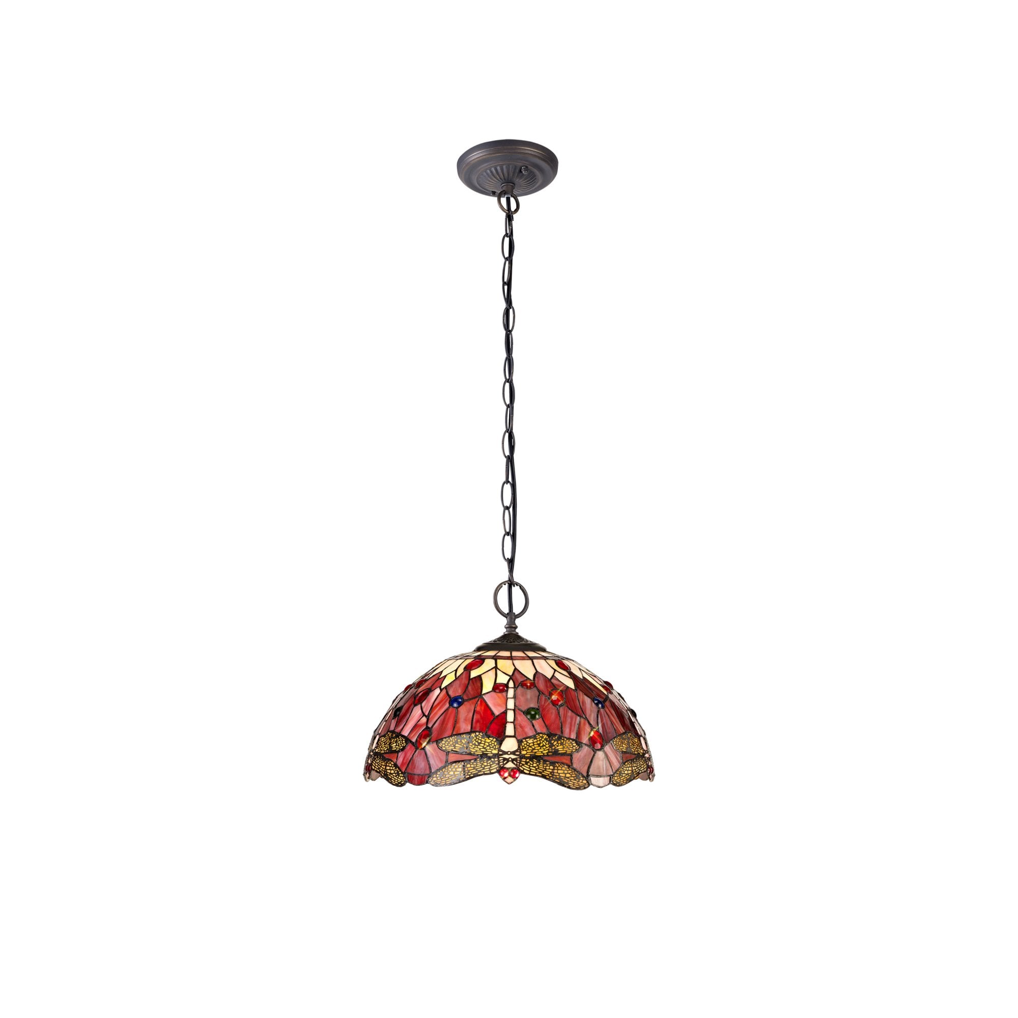 Fabula Hornbeam 2 Light Downlighter Pendant - 40cm Tiffany Shade - Purple & Pink