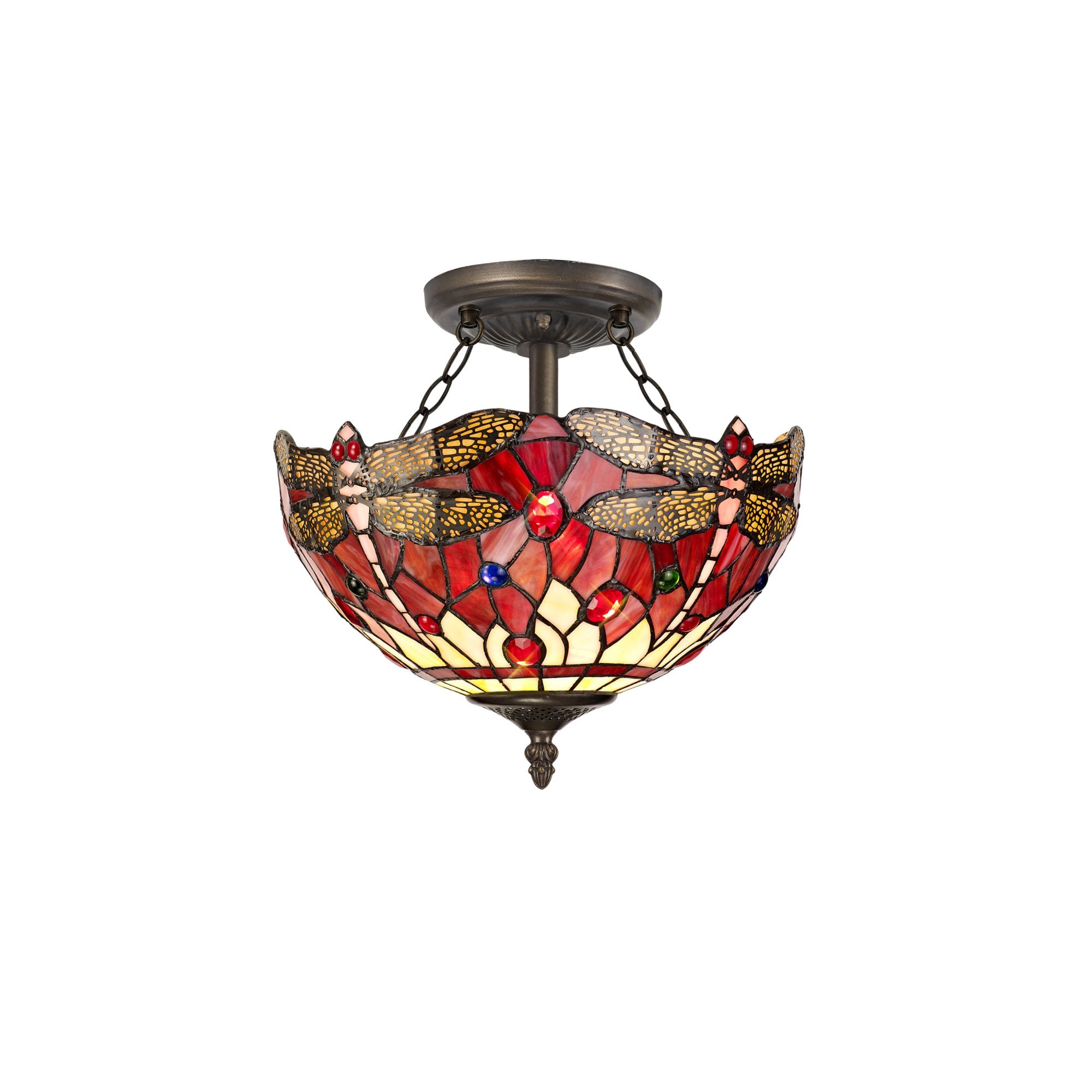 Fabula Hornbeam 2 Light Semi-Flush Light - 30cm Tiffany Shade - Purple & Pink