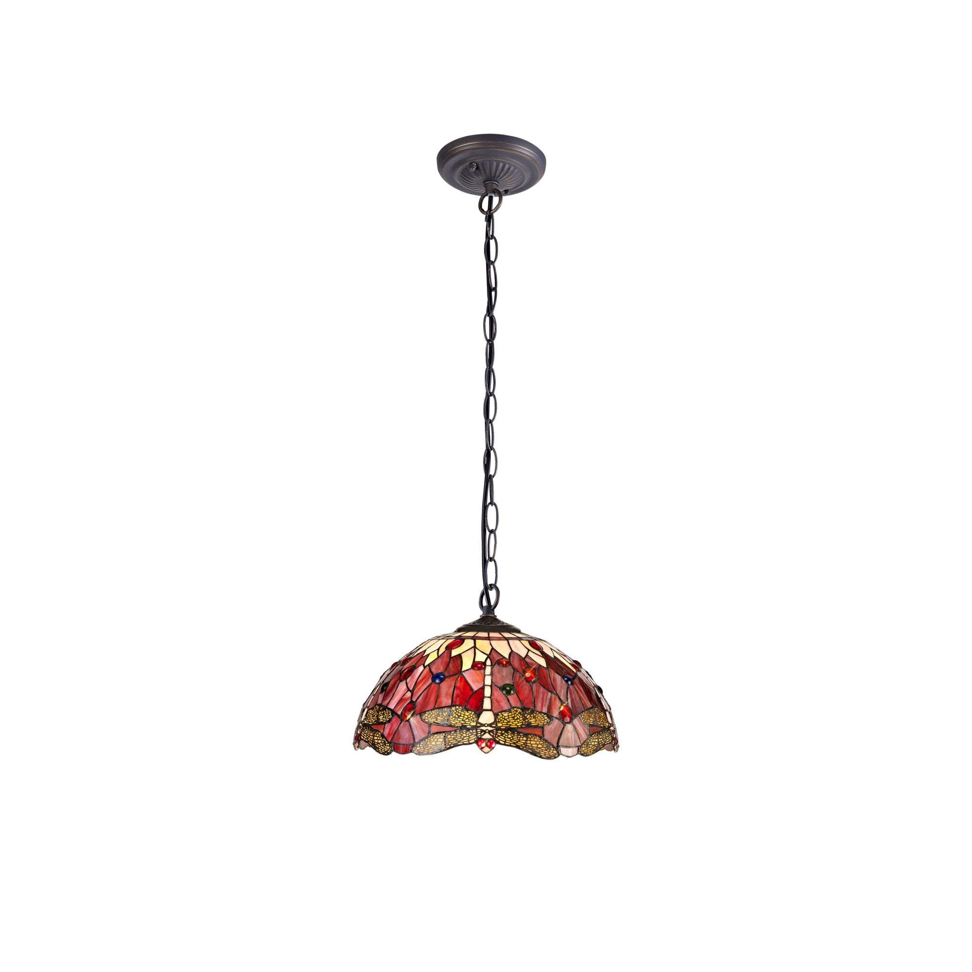 Fabula Hornbeam Single Downlighter Pendant - 40cm Tiffany Shade - Purple & Pink