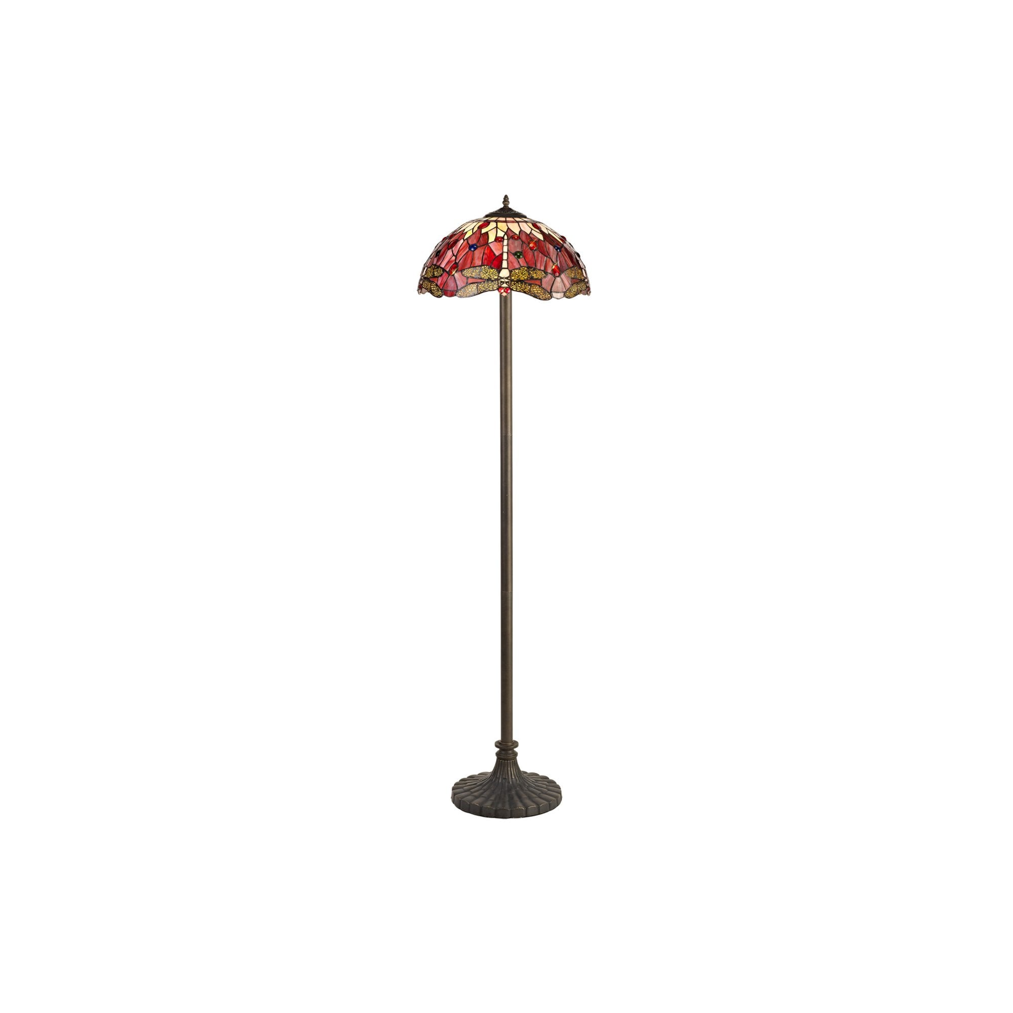 Fabula Hornbeam 2 Light Stepped Design Floor Lamp - 40cm Tiffany Shade - Purple & Pink