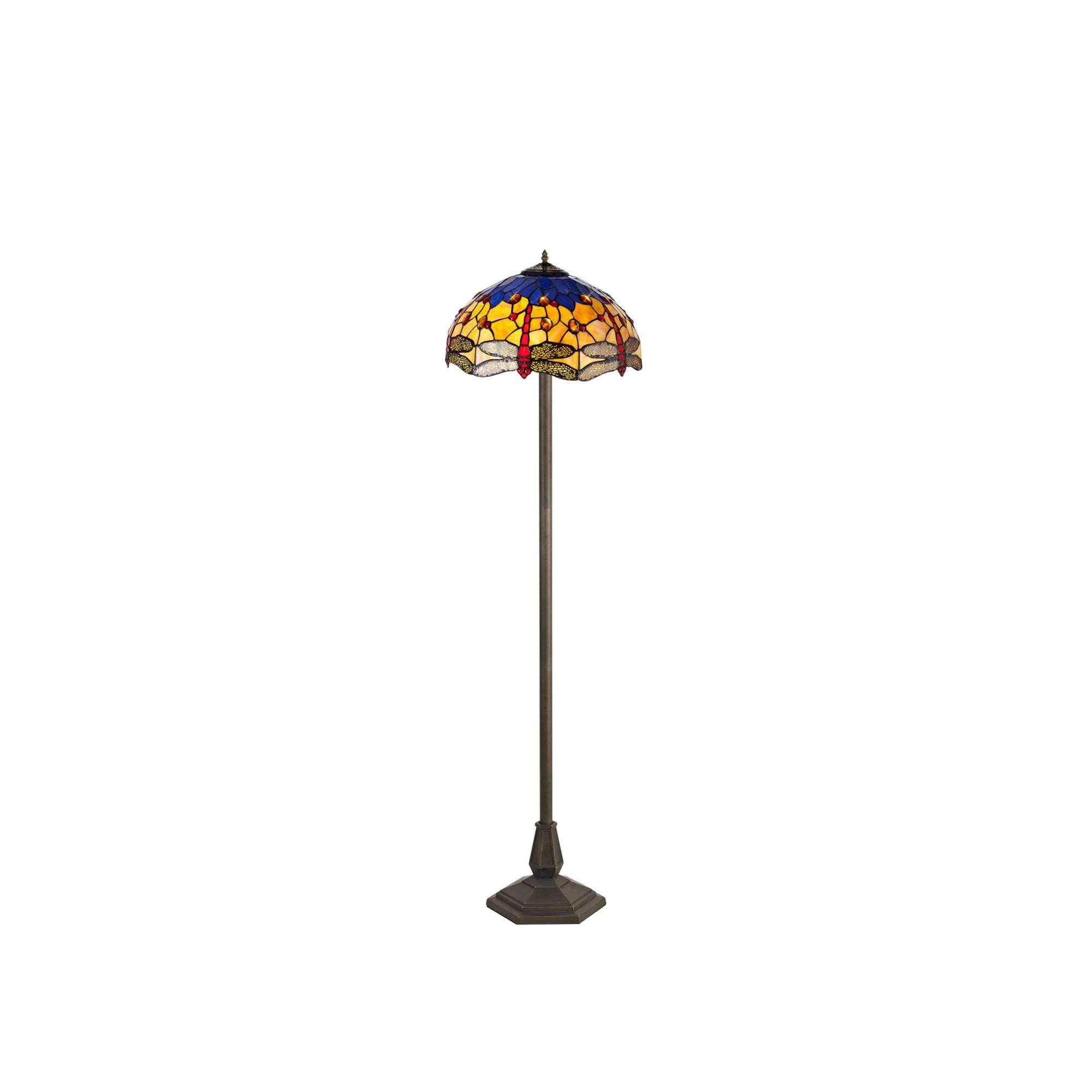 Fabula Hornbeam 2 Light Octagonal Floor Lamp - 40cm Tiffany Shade - Blue & Orange