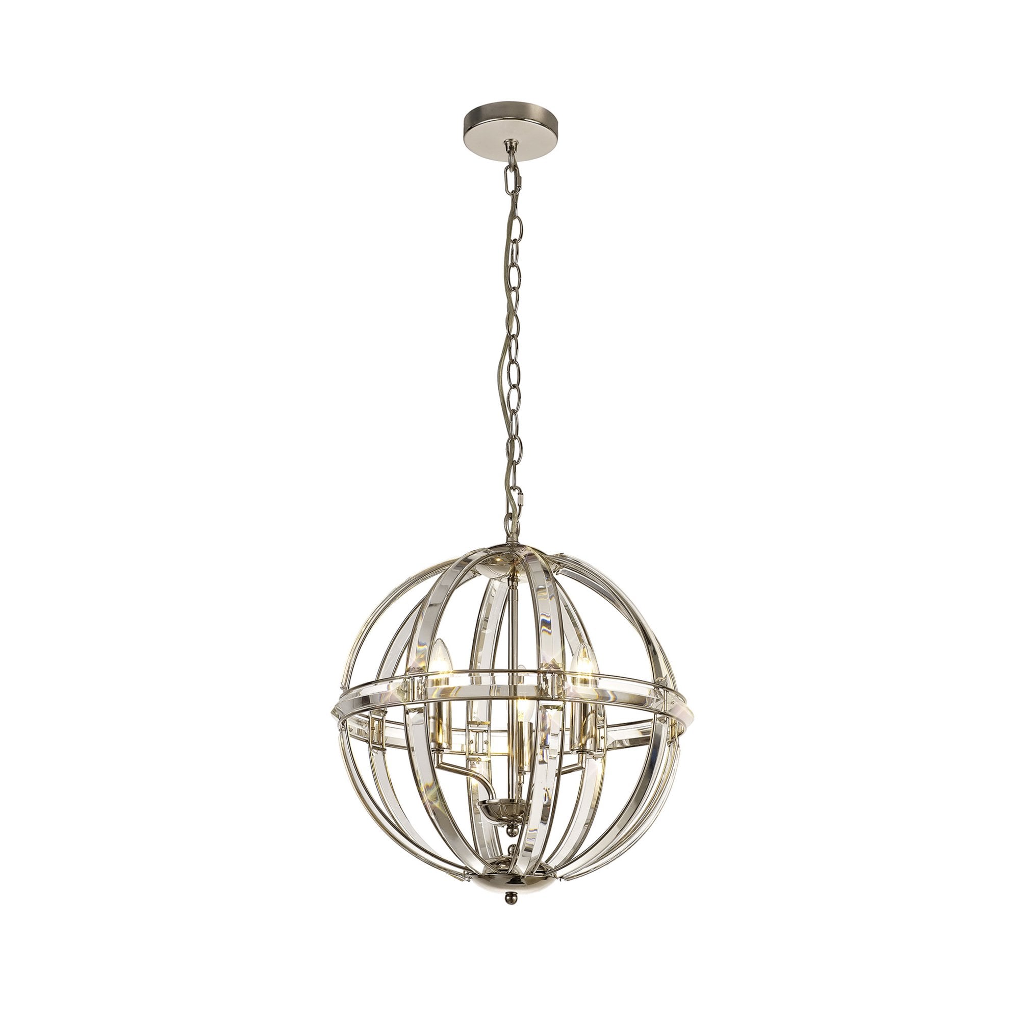 Fabula Woodford Medium 3 Light Round Pendant - Polished Nickel