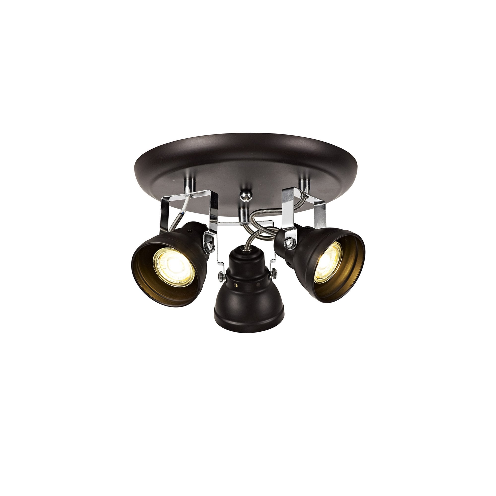 Fabula Thistle 3 Light Adjustable Round Spotlight - Oiled Bronze & Polished Chrome