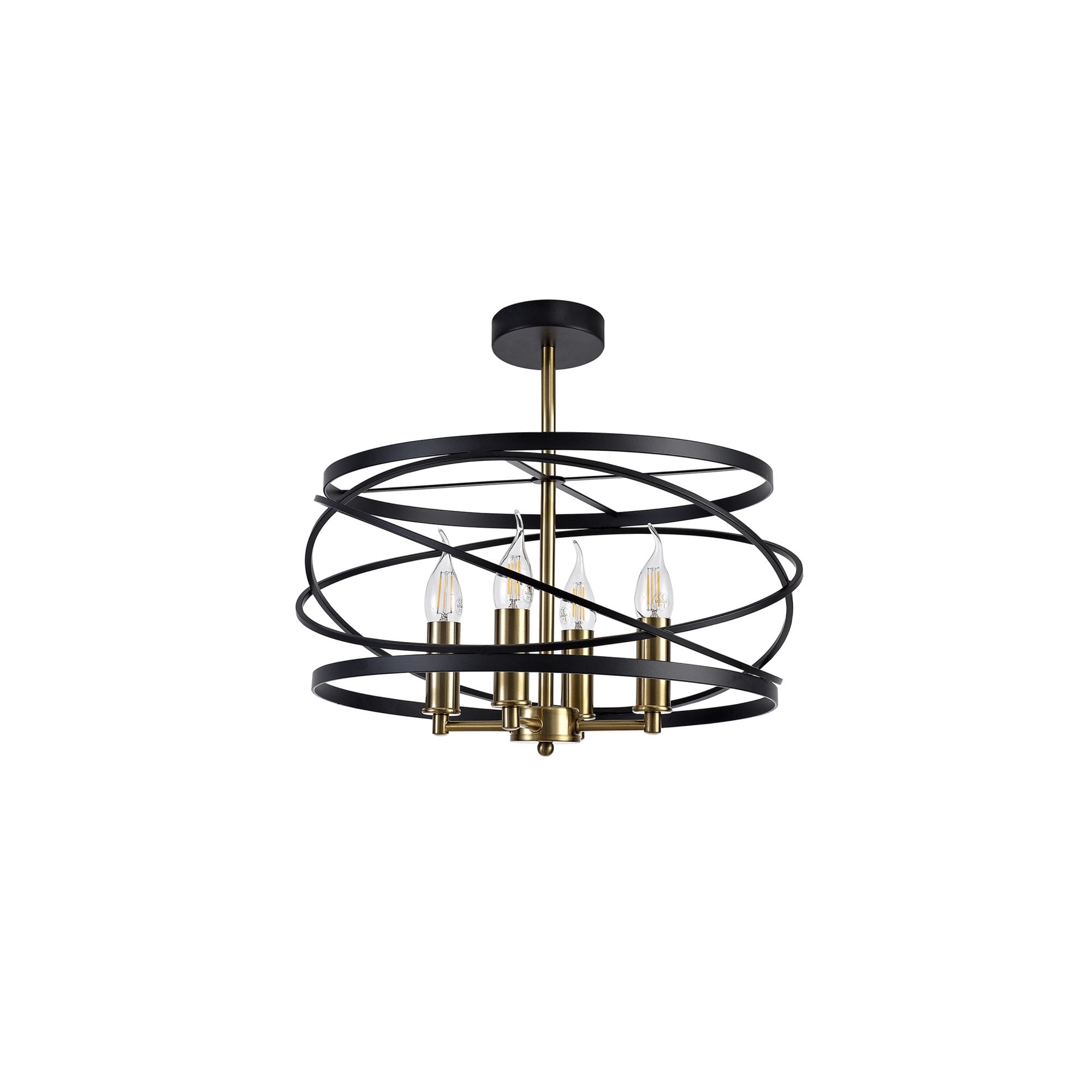 Fabula Debden 4 Light Semi-Flush/Pendant - Black & Satin Gold