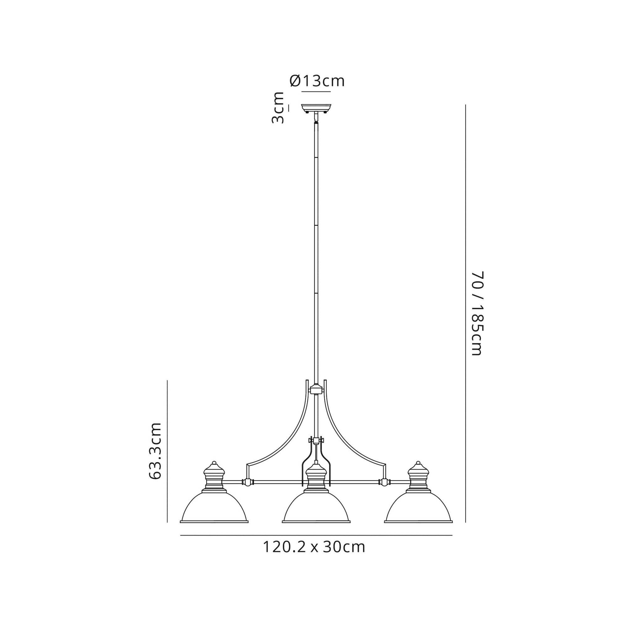 Fabula Epping 3 Light Linear Pendant - 30cm Dome Glass Shades - Polished Nickel & Clear Glass