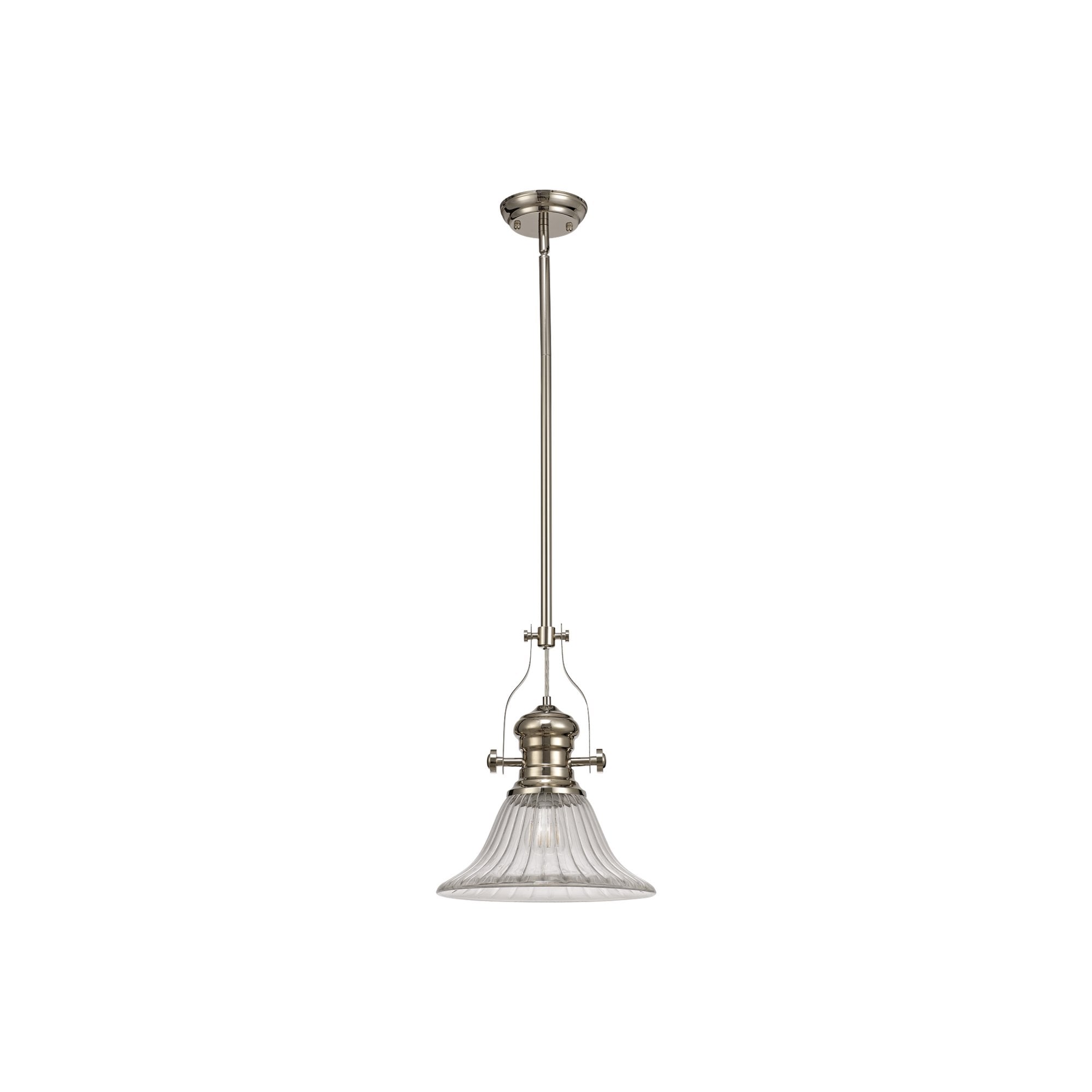 Fabula Epping Single Pendant - 30cm Bell Glass Shade - Polished Nickel & Clear Glass