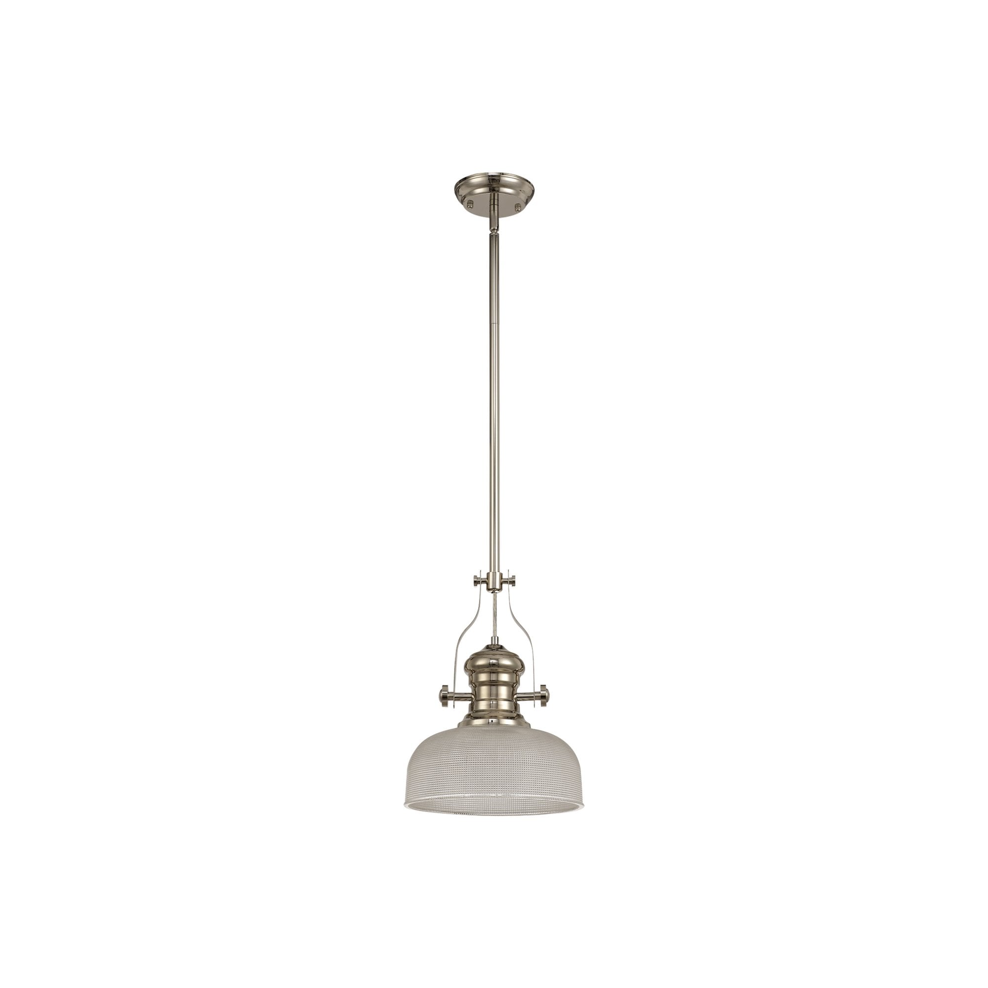 Fabula Epping Single Pendant - 26.5cm Prismatic Glass Shade - Polished Nickel & Clear Glass