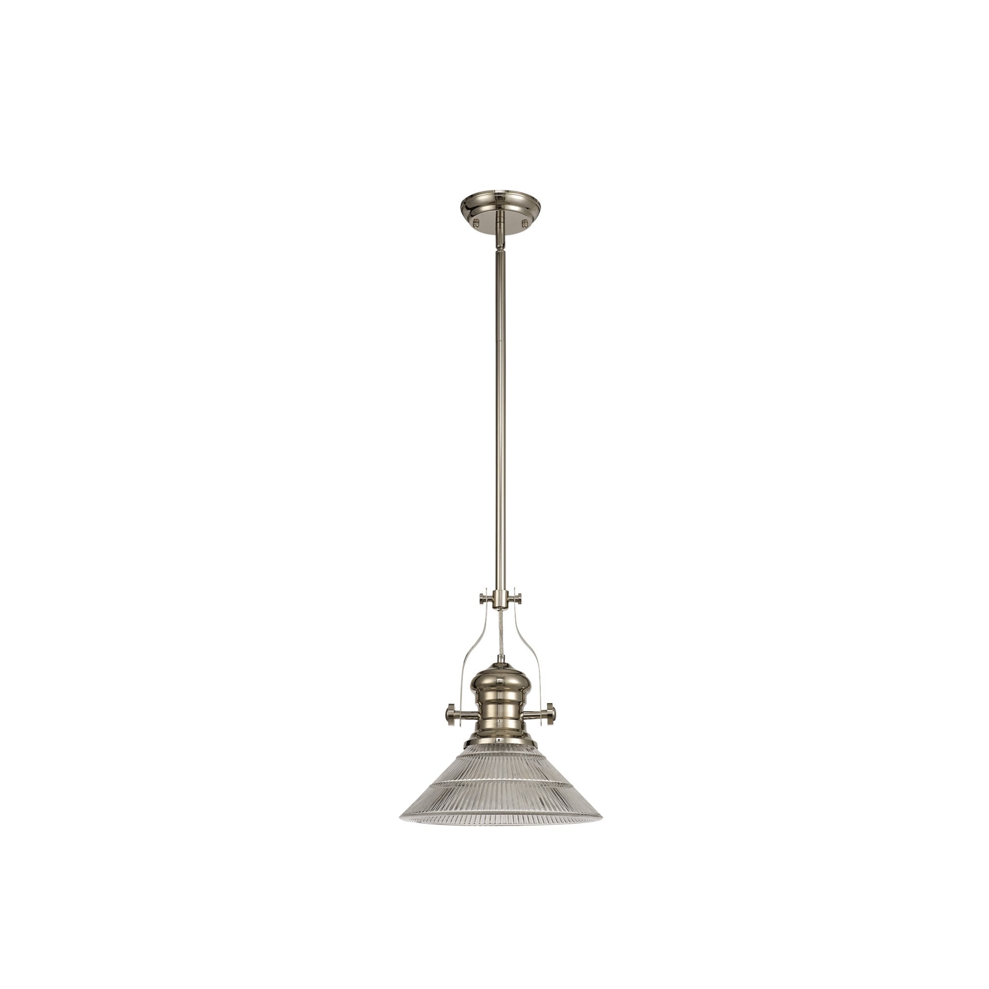 Fabula Epping Single Pendant - 30cm Cone Glass Shade - Polished Nickel & Clear Glass