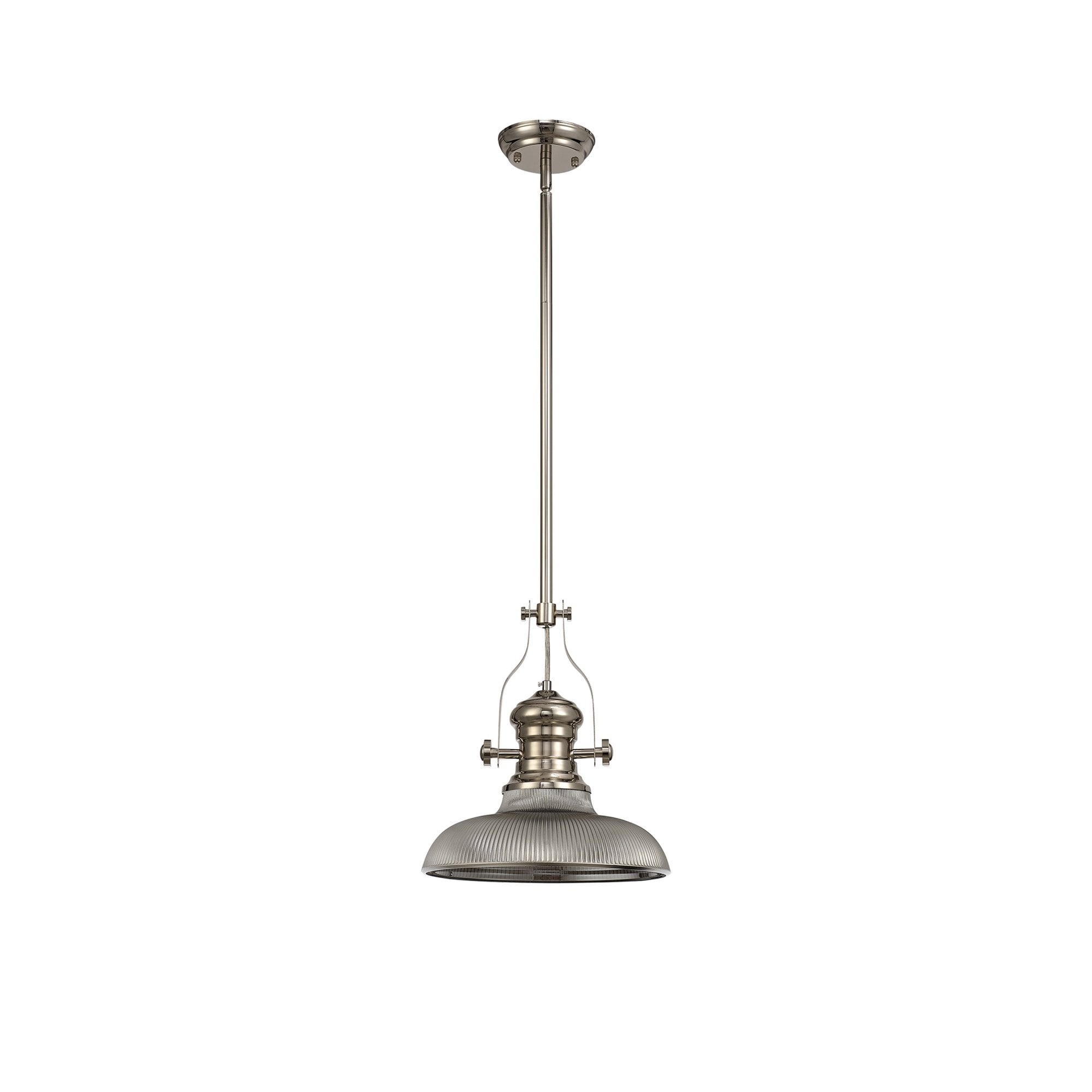 Fabula Epping Single Pendant - 30cm Round Glass Shade - Polished Nickel & Smoked Glass
