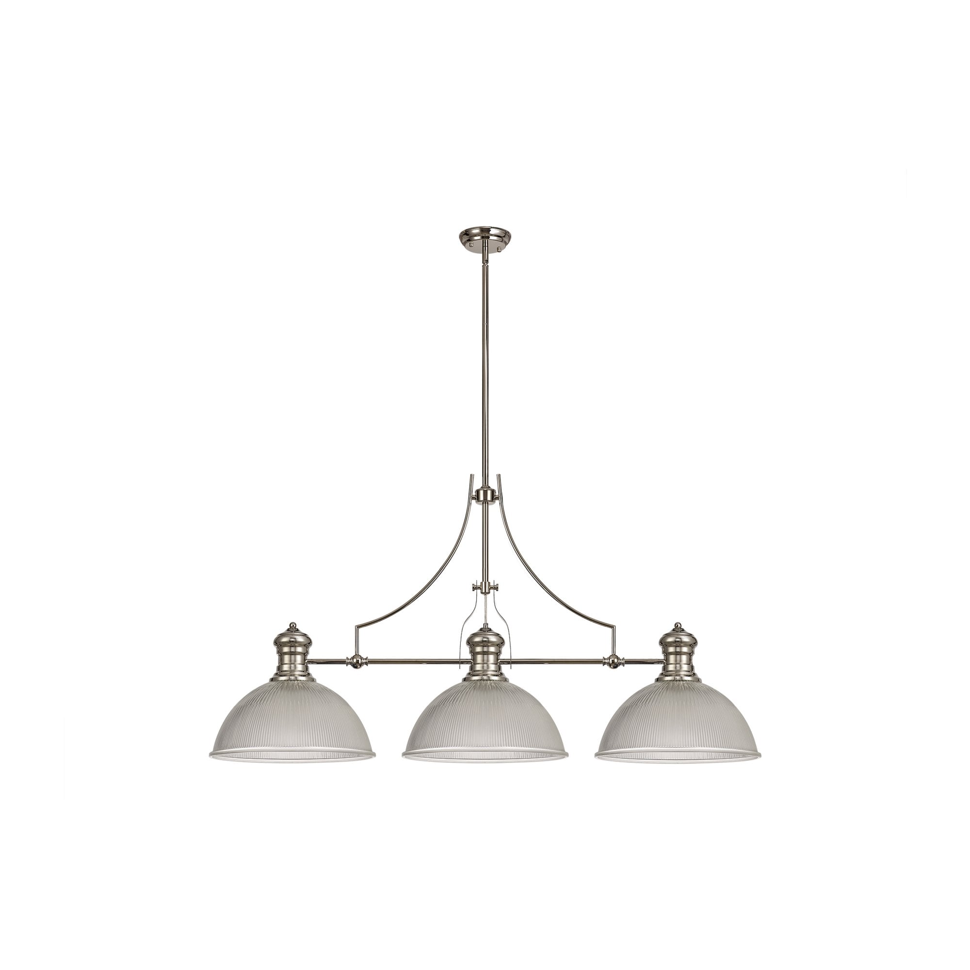 Fabula Epping 3 Light Linear Pendant - 38cm Dome Glass Shades - Polished Nickel & Clear Glass