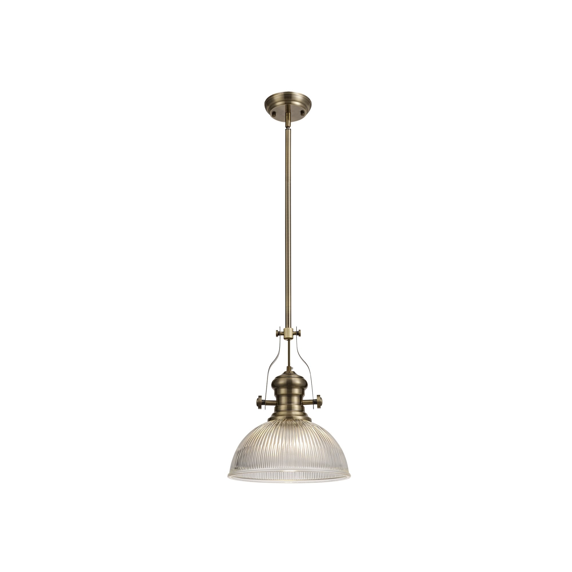 Fabula Epping Single Pendant - 30cm Dome Glass Shade - Antique Brass & Clear Glass
